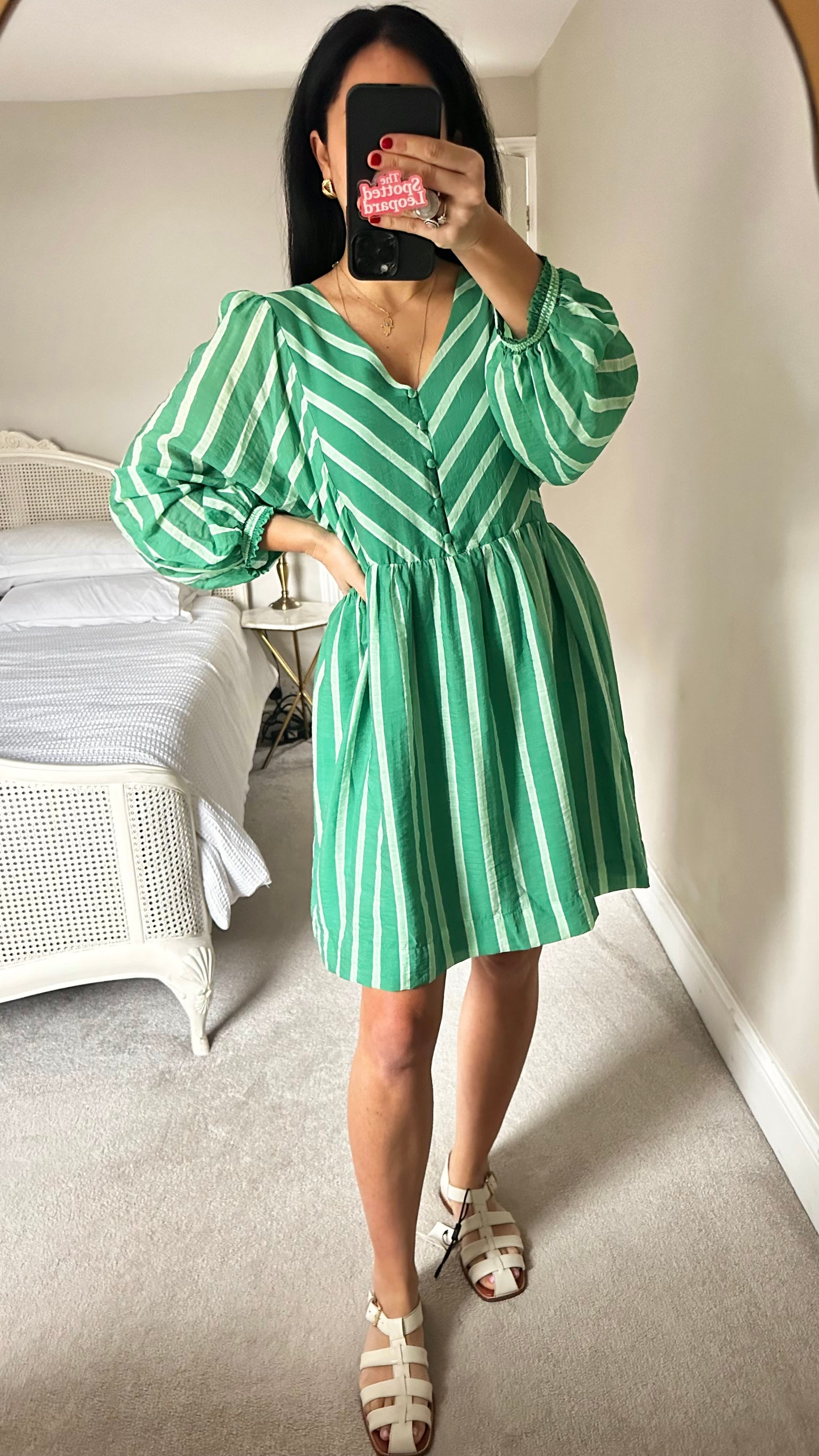 Oliver Bonas bright green stripe mini dress medium UK 14 vgc