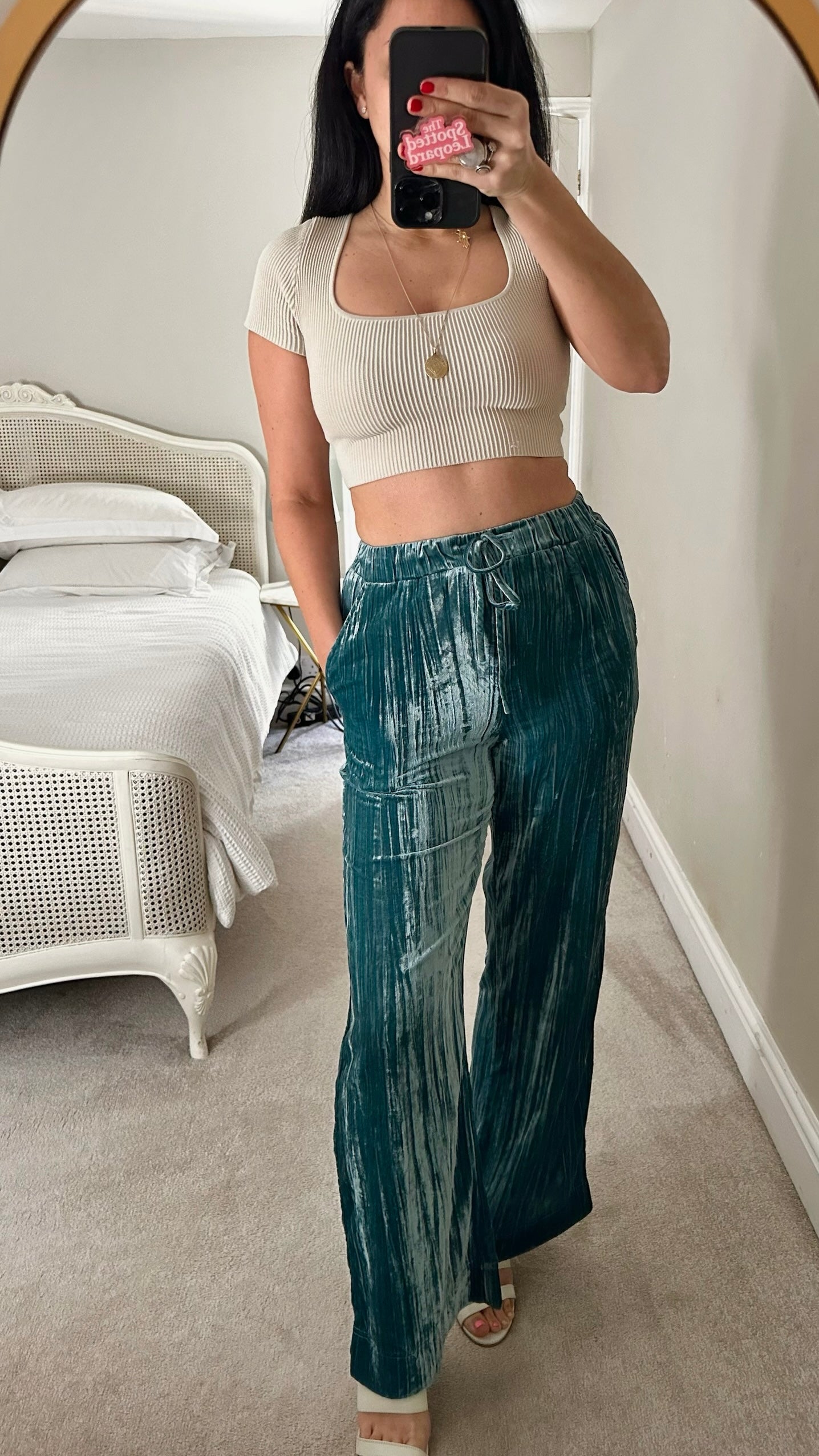 Oliver bonas teal turquoise velvet long line trousers Small S UK 8 excellent used condition