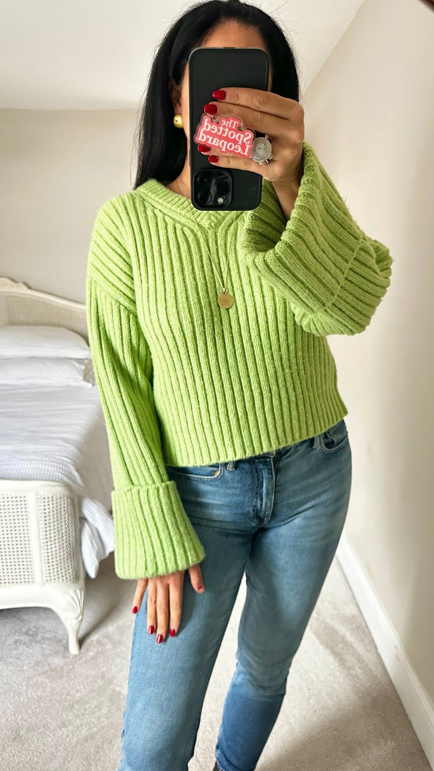 Mint velvet bright lime green large knitted jumper medium M UK 10 excellent used condition