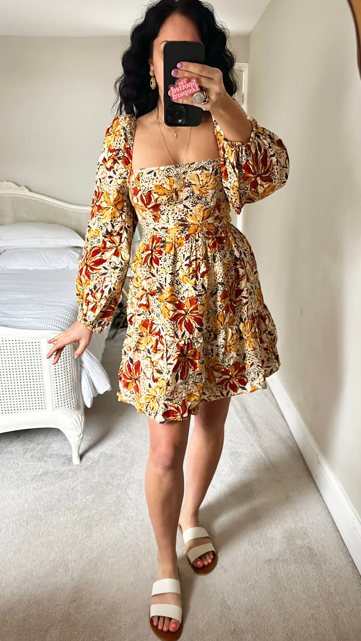 & other stories yellow brown Lilly print floral linen mini dress extra small UK 6