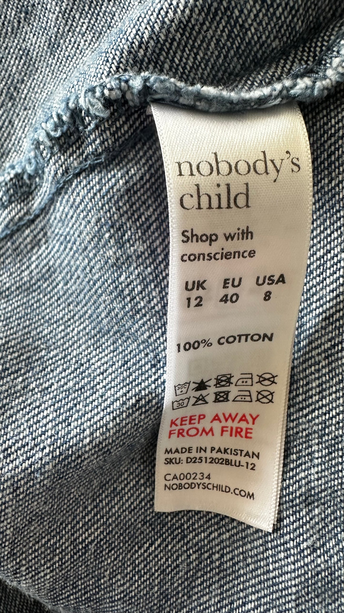 Nobody’s Child navy blue denim tie from midi long maxi dress medium UK 12 vgc