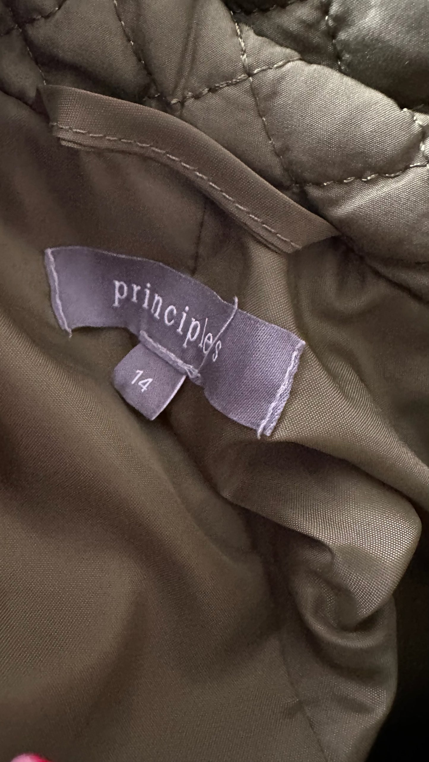 Principles khaki olive green quilted coat jacket extra large UK 14 vgc XMS25