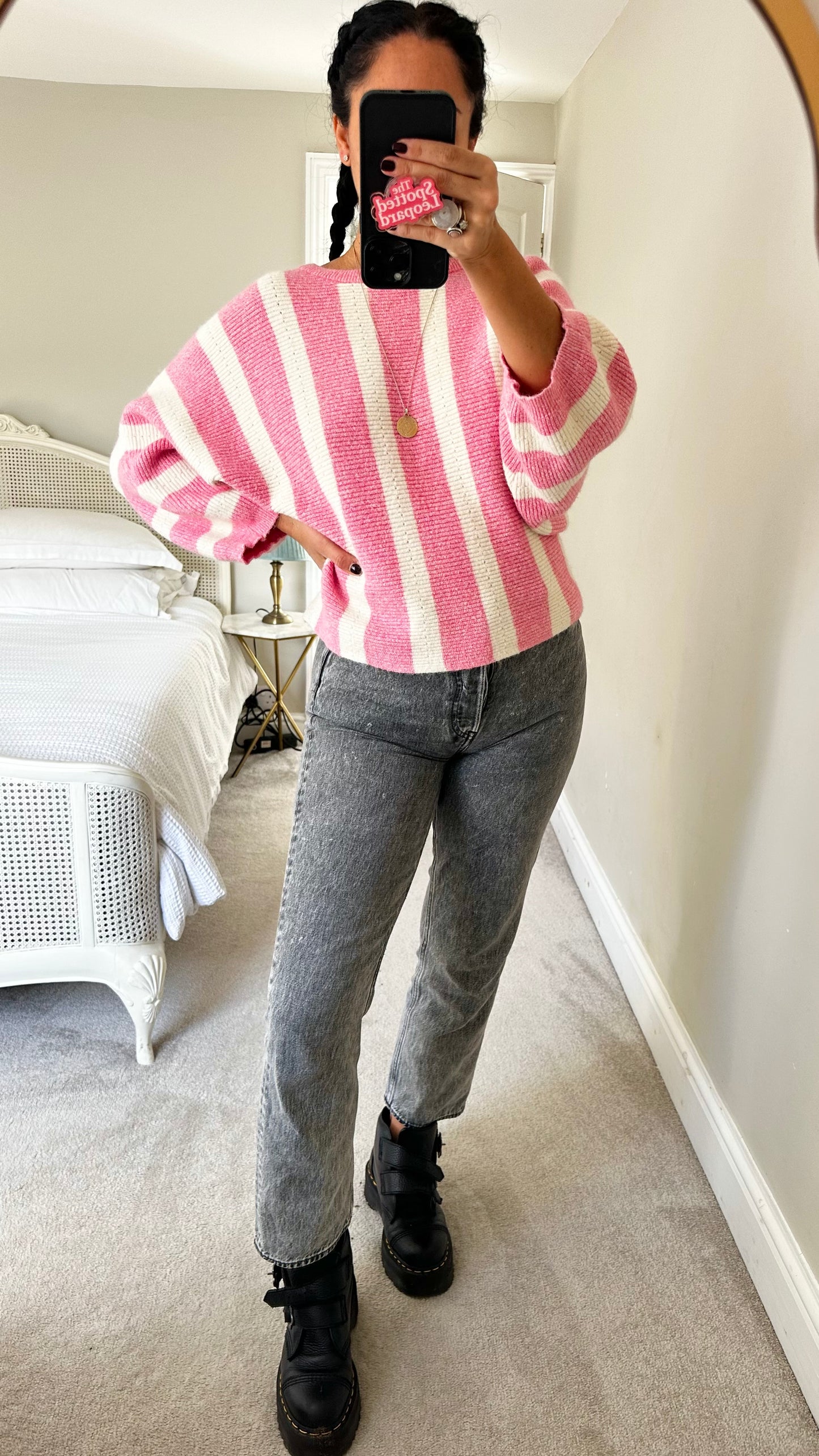 Oliver Bonas pink cream white stripe ice cream jumper small medium UK 10 vgc