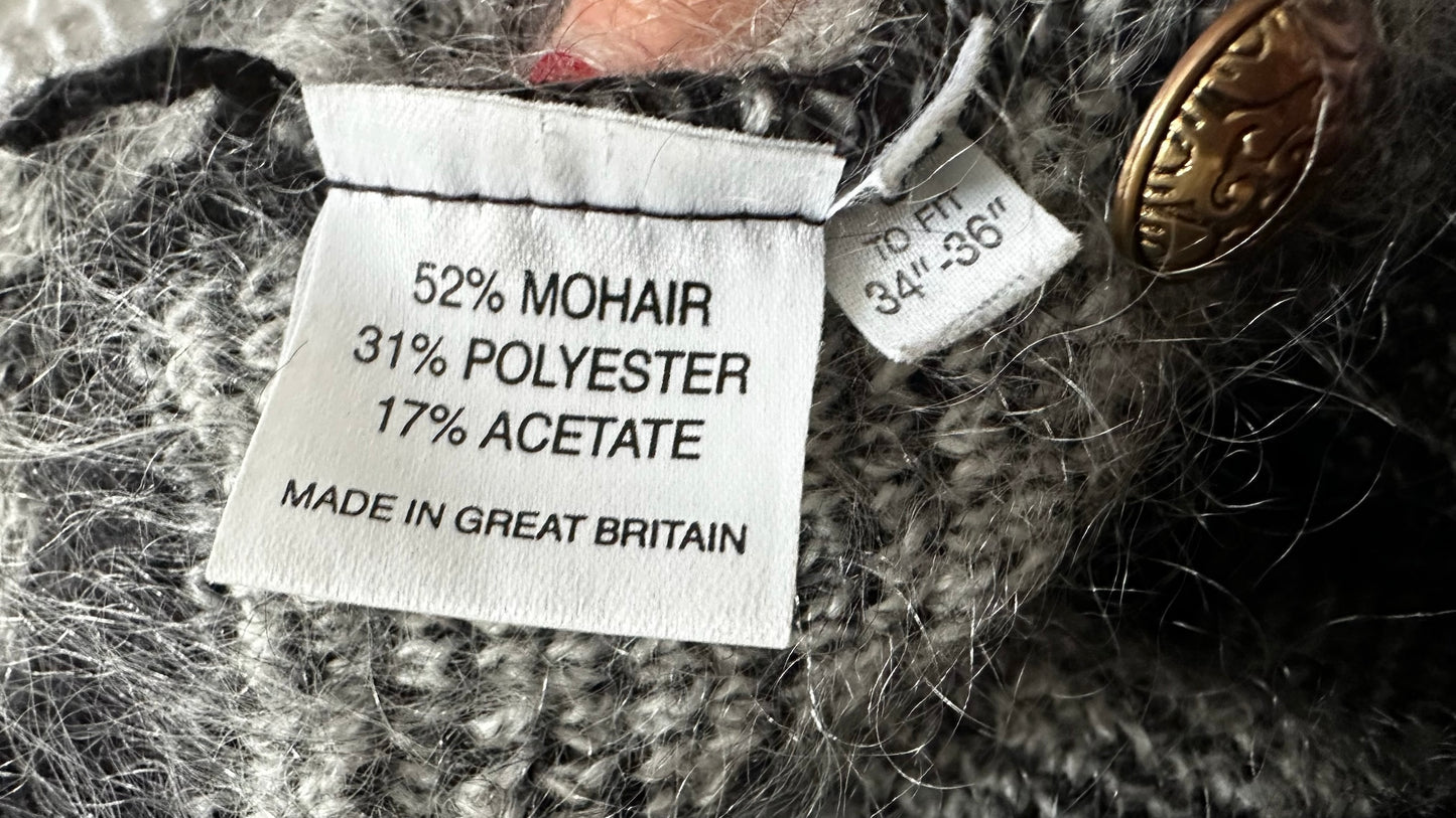 Pitlochry black grey monochrome vintage mohair blend button up cardigan small medium SM 8-10