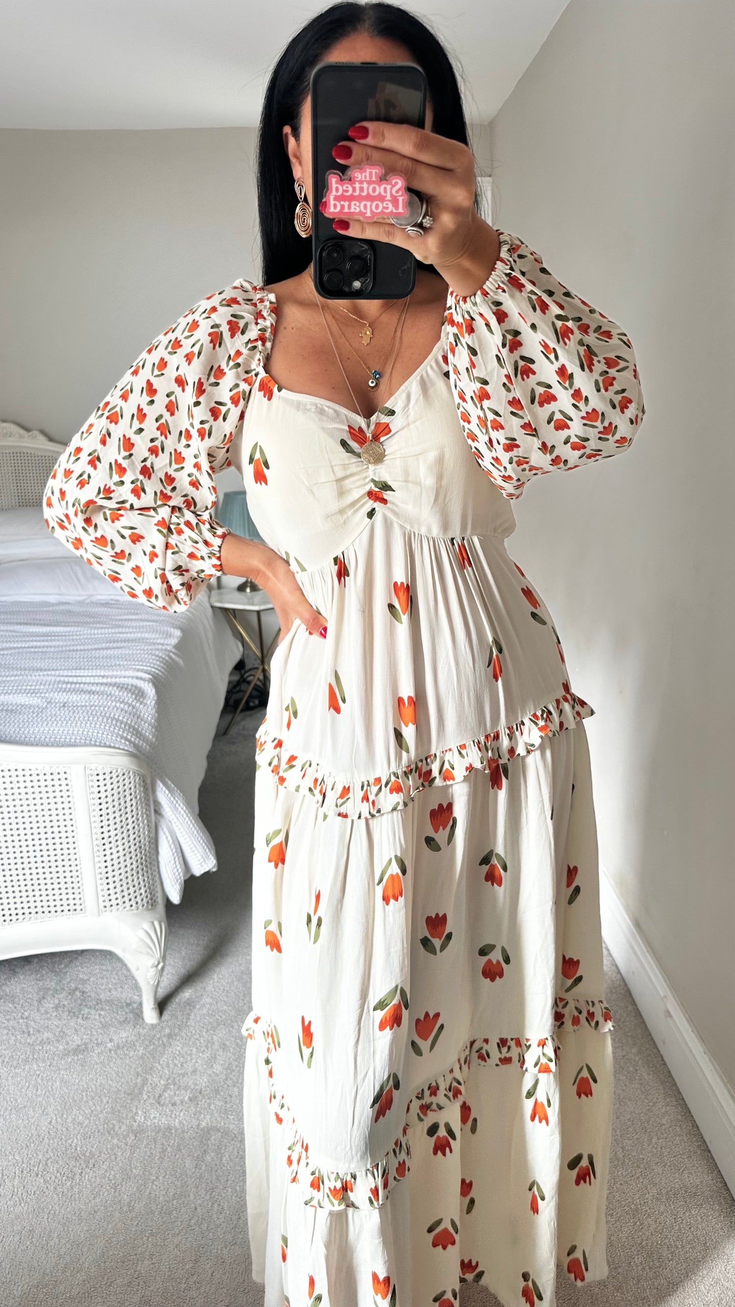 Mint Velvet cream orange apricot maxi long boho event dress medium UK 12 14 vgc