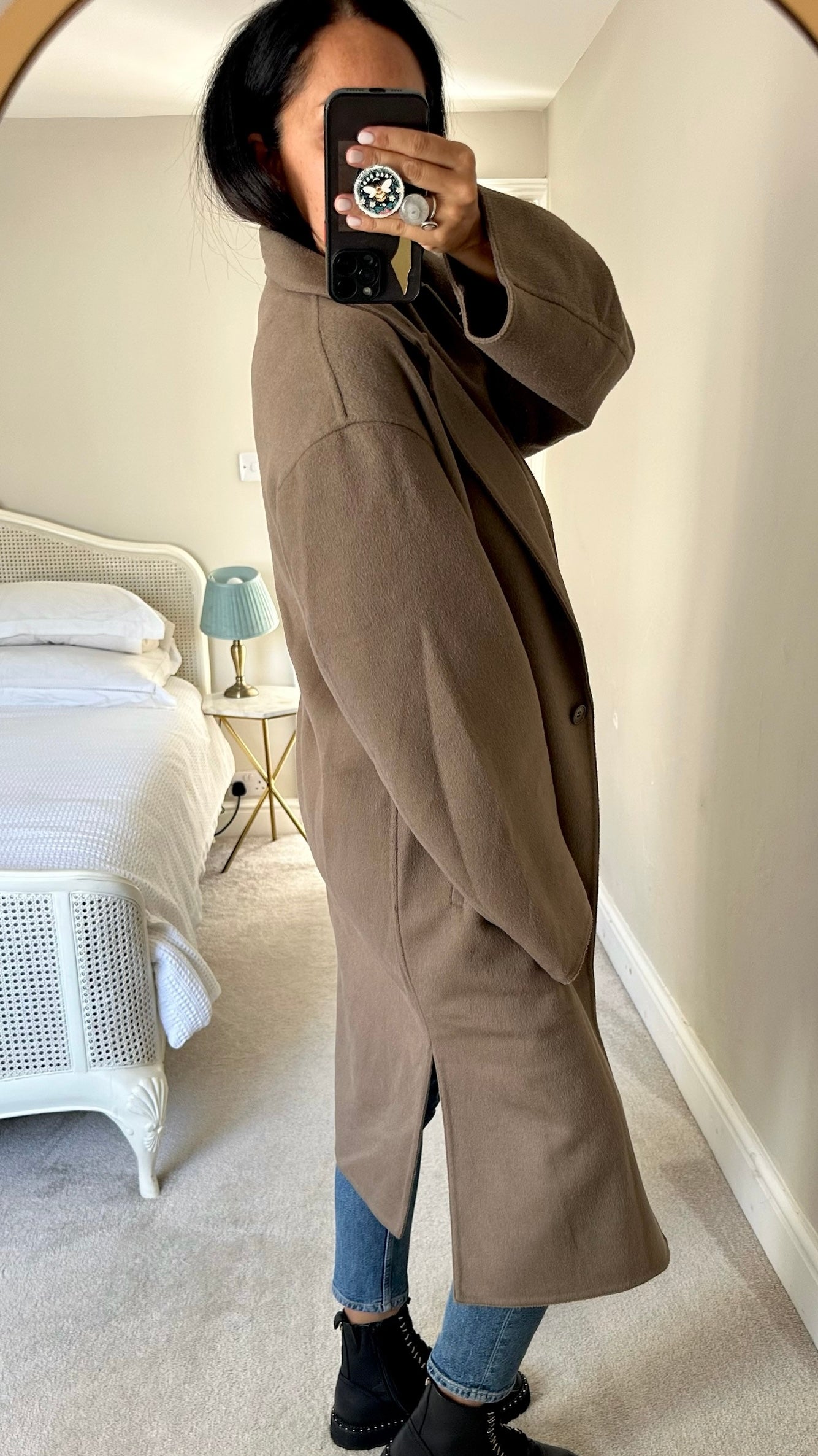 Uniqlo mink brown tan cream wool blend coat jacket large UK 12-14 vgc w25