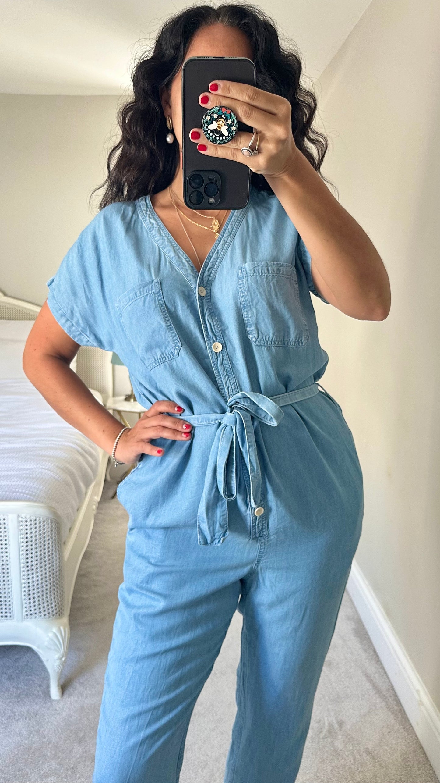 Mango denim look jumpsuit Playsuit trousersuit boiler suit medium UK 10 vgc