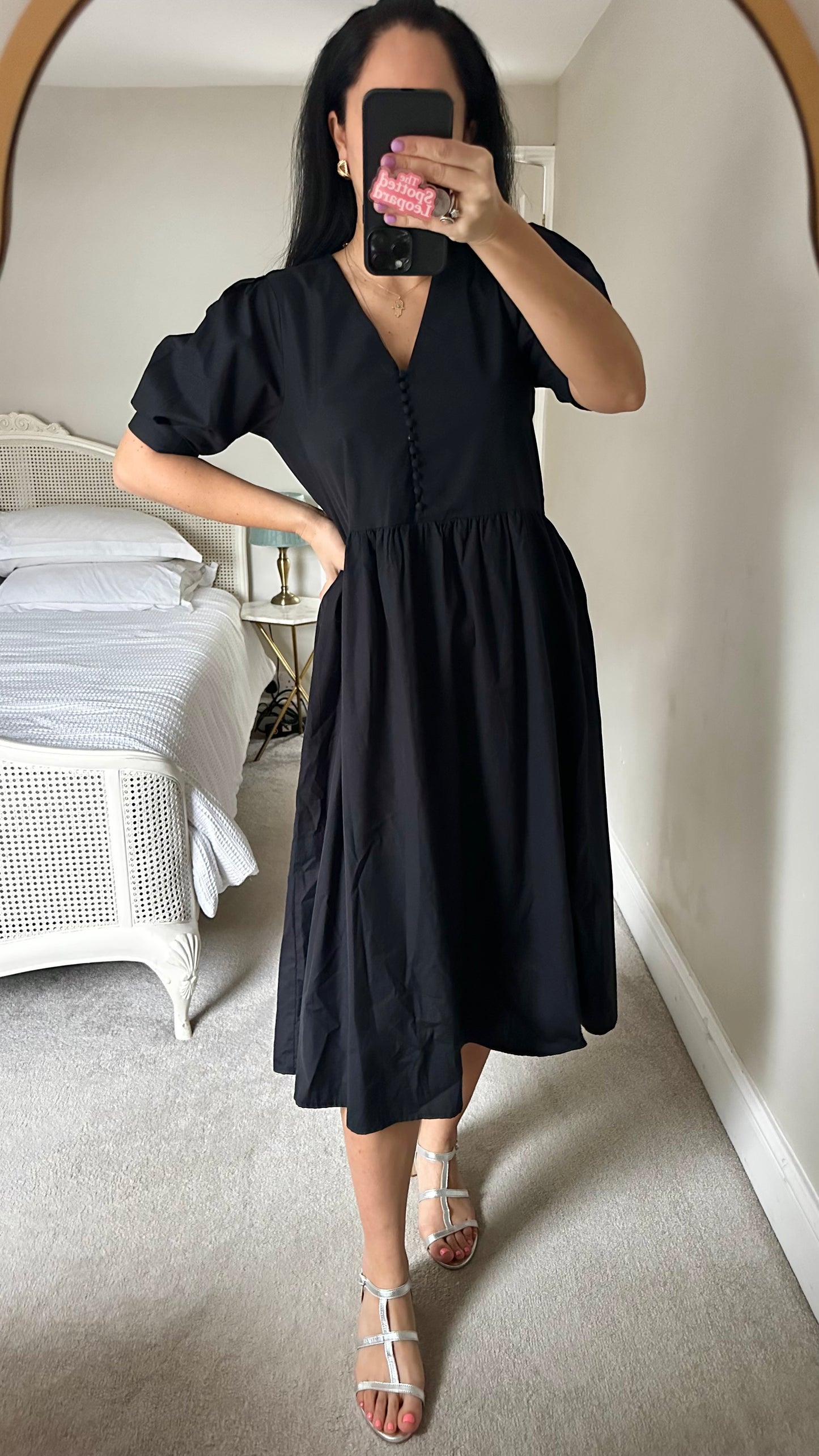 Selected Femme @ Anthropologie black organic cotton button up sun dress casual small UK 8 vgc