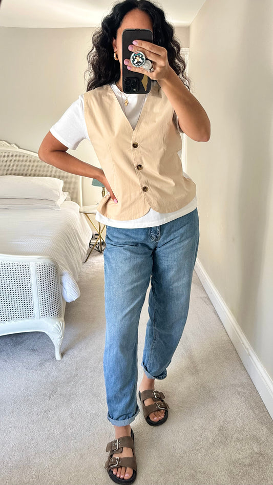 Zara cream white casual top waistcoat small UK 8 10 vgc