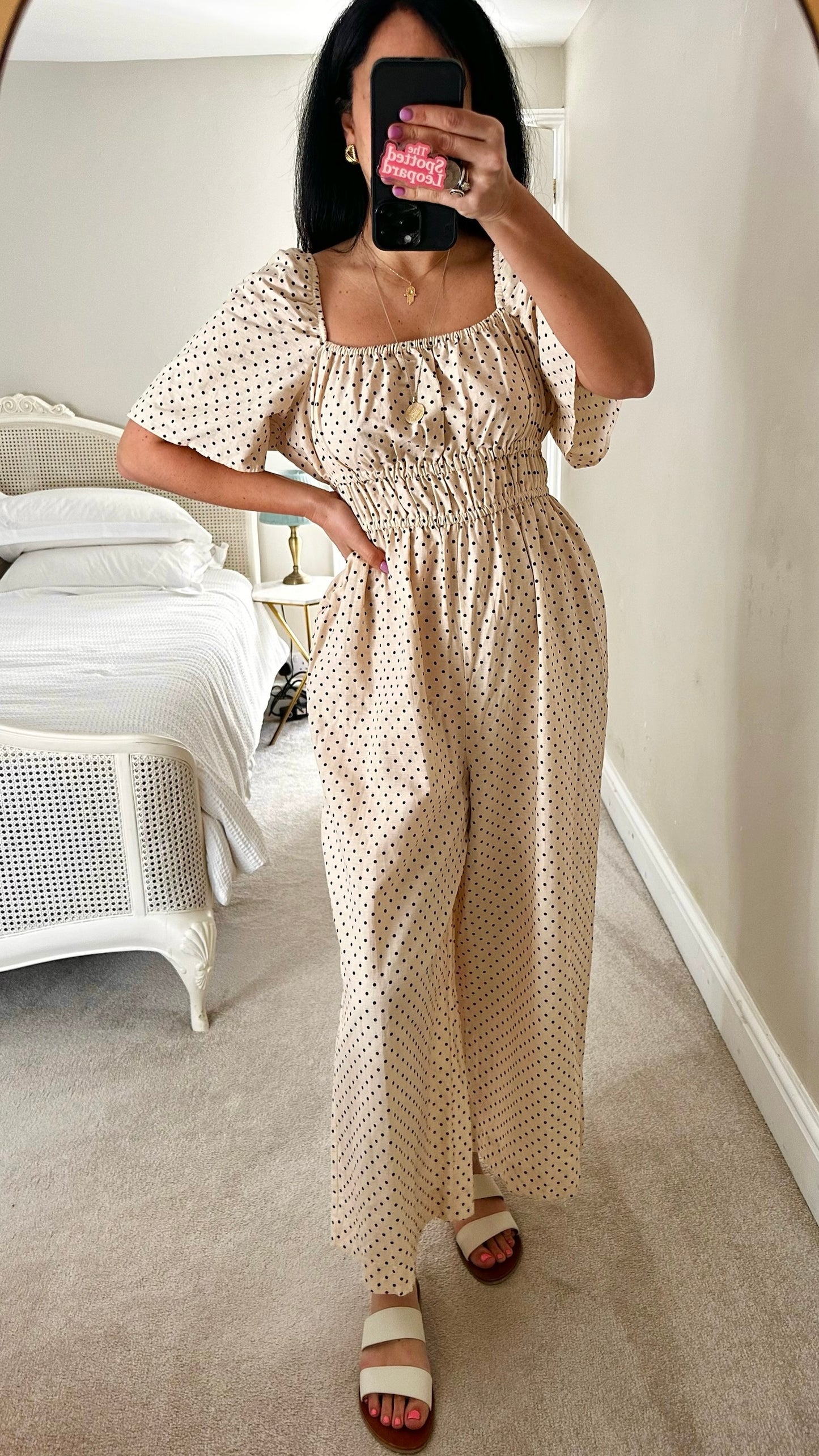 Nobodys child linen blend cream black polka dot shirt bust jumpsuit medium UK 14 vgc