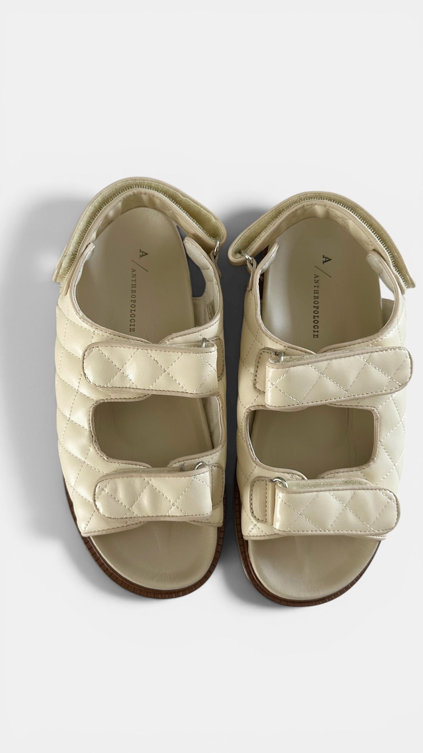 Pilcro @ Anthropologie cream quilted flat sandals shoes UK 6 EU 39 new bnib