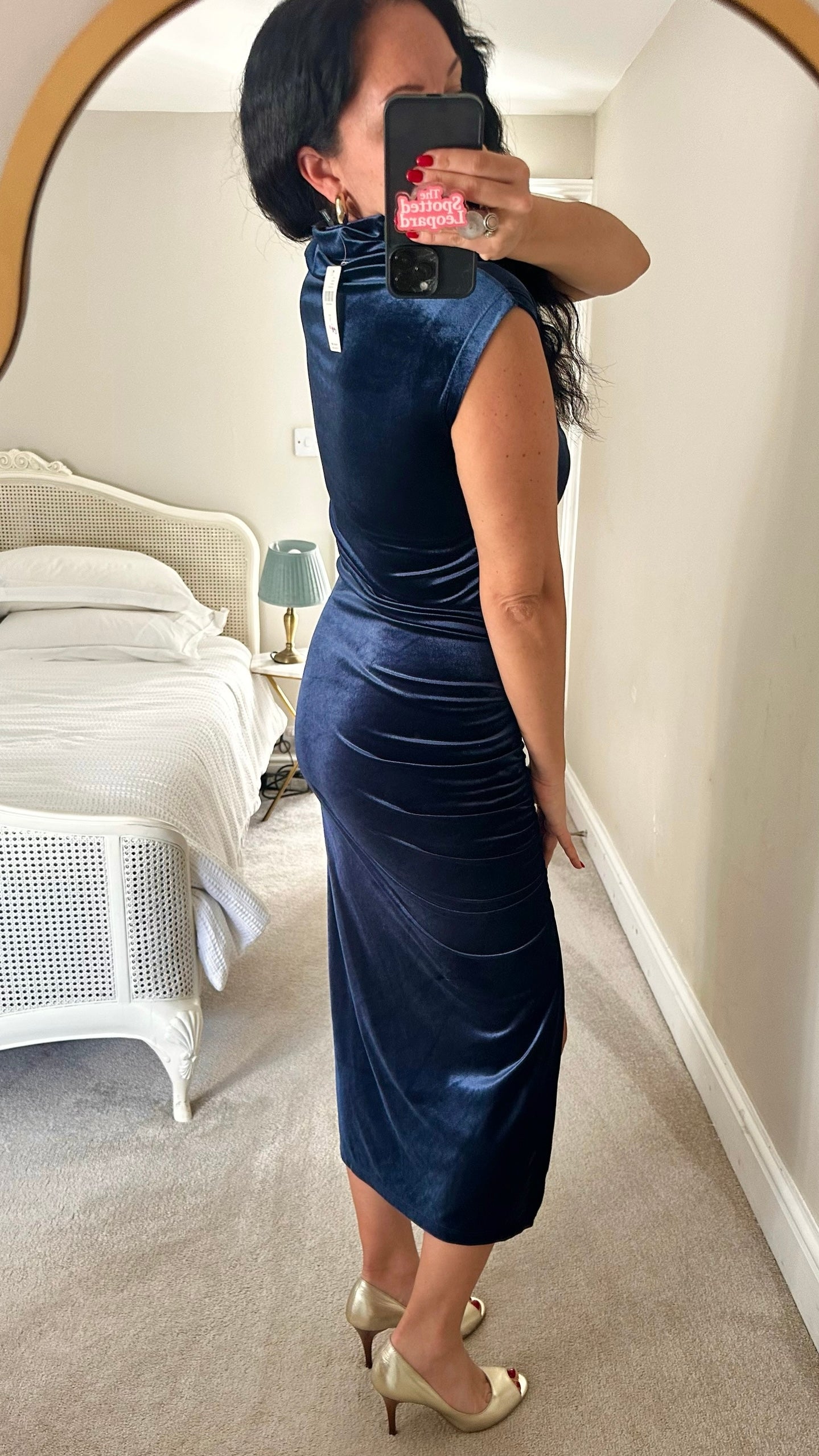 Anthropologie navy blue velvet side split ruched midi event dress small UK 8 vgc XMS25