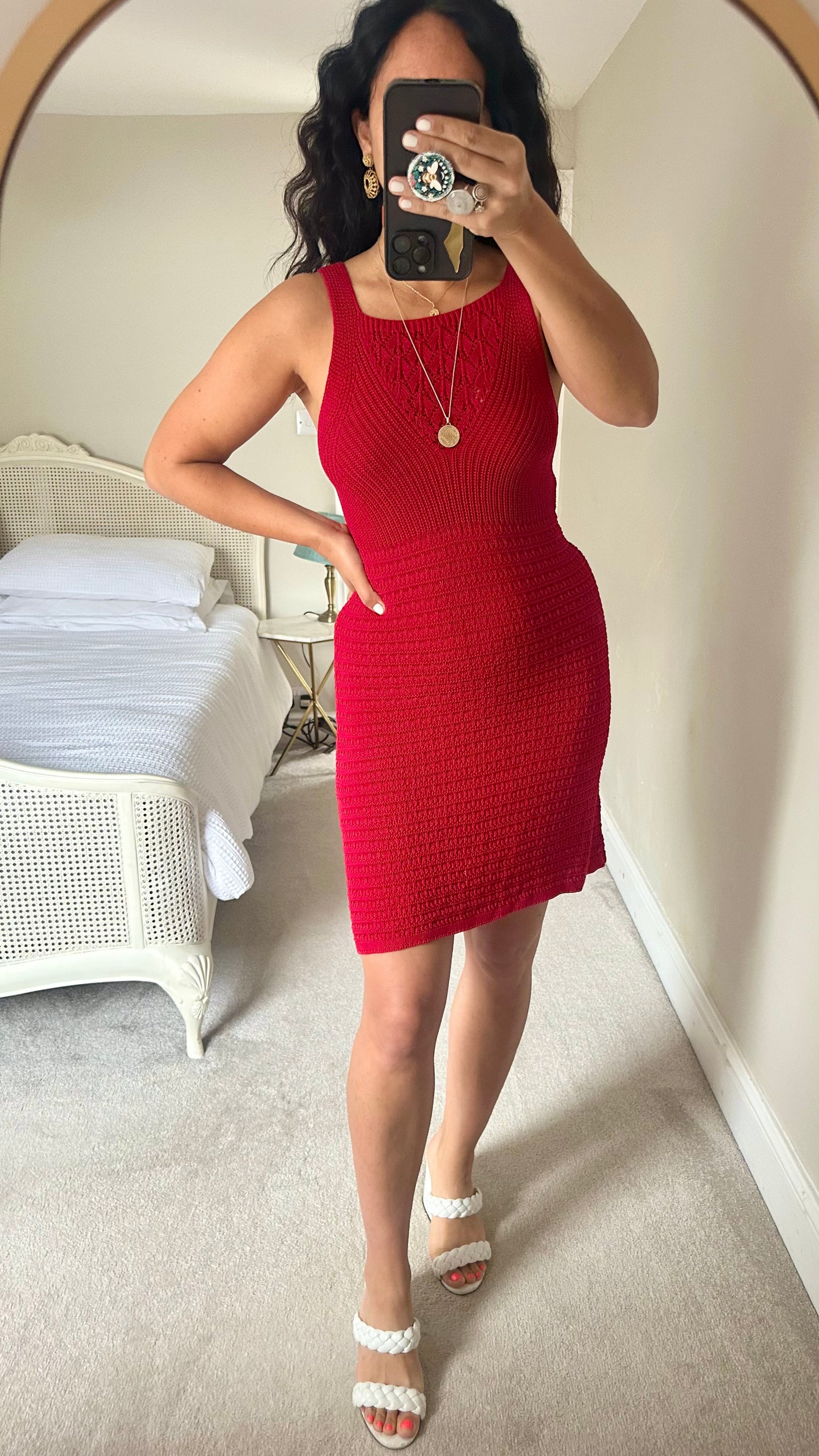 Nobody’s Child Red crochet holiday mini backless dress small UK 8 10 boho new
