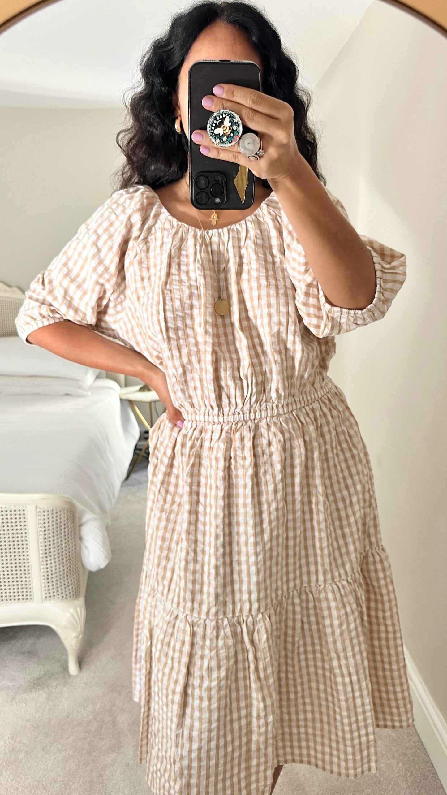 &Other stories cream white gingham midi dress extra large XL UK 14 BNWT