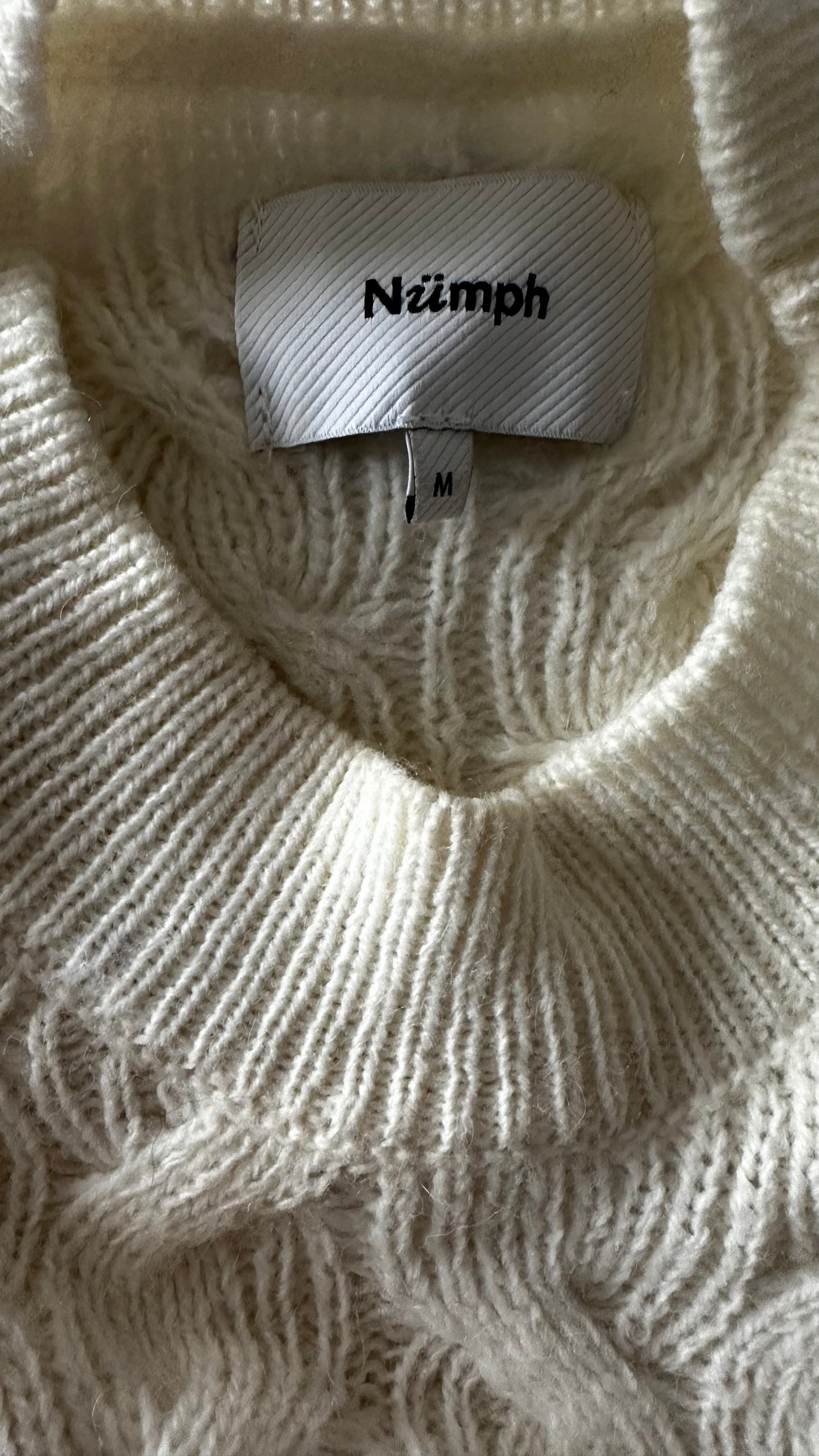 Numph @ Anthropologie cream knitted flower vintage look medium UK 10-12 vgc wool blend