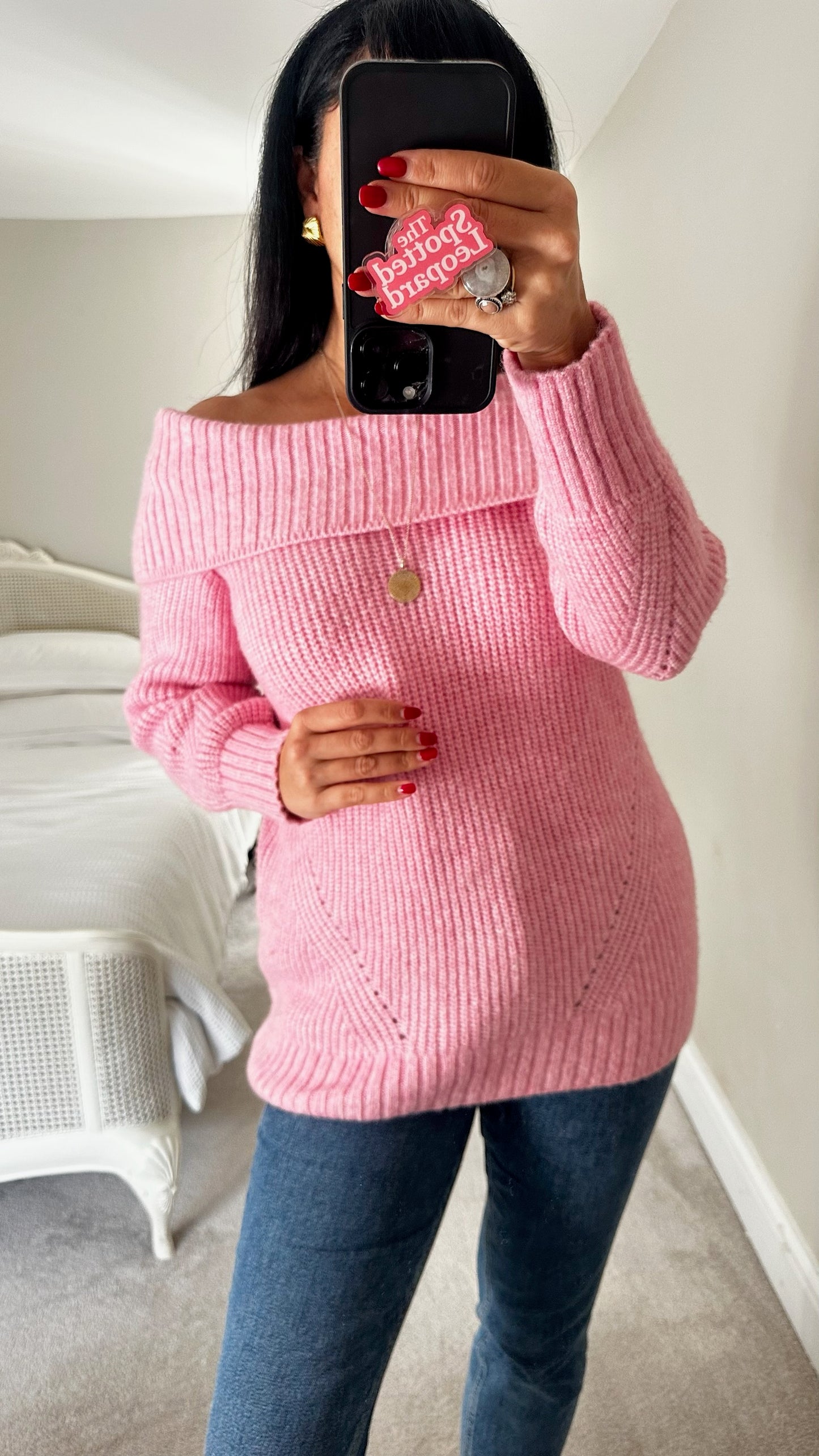 Pilcro @ anthropologie candy pink off shoulder knitted jumper small UK 8-10 vgc XMS25