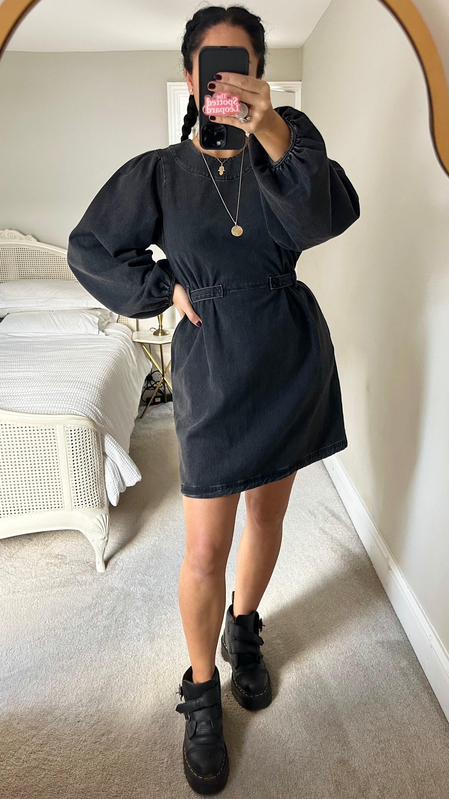 & other stories black charcoal denim casual dress medium UK 12 vgc