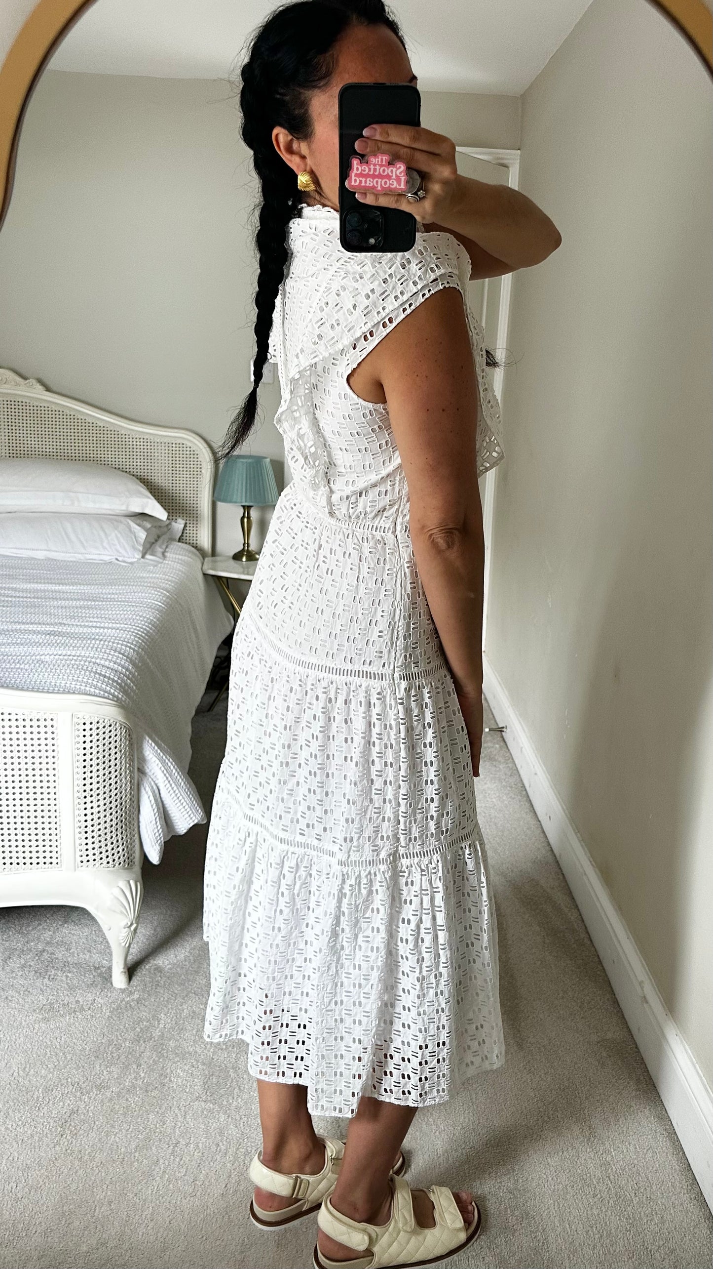Jigsaw white broderie anglaise long midi holiday dress small UK 10 vgc