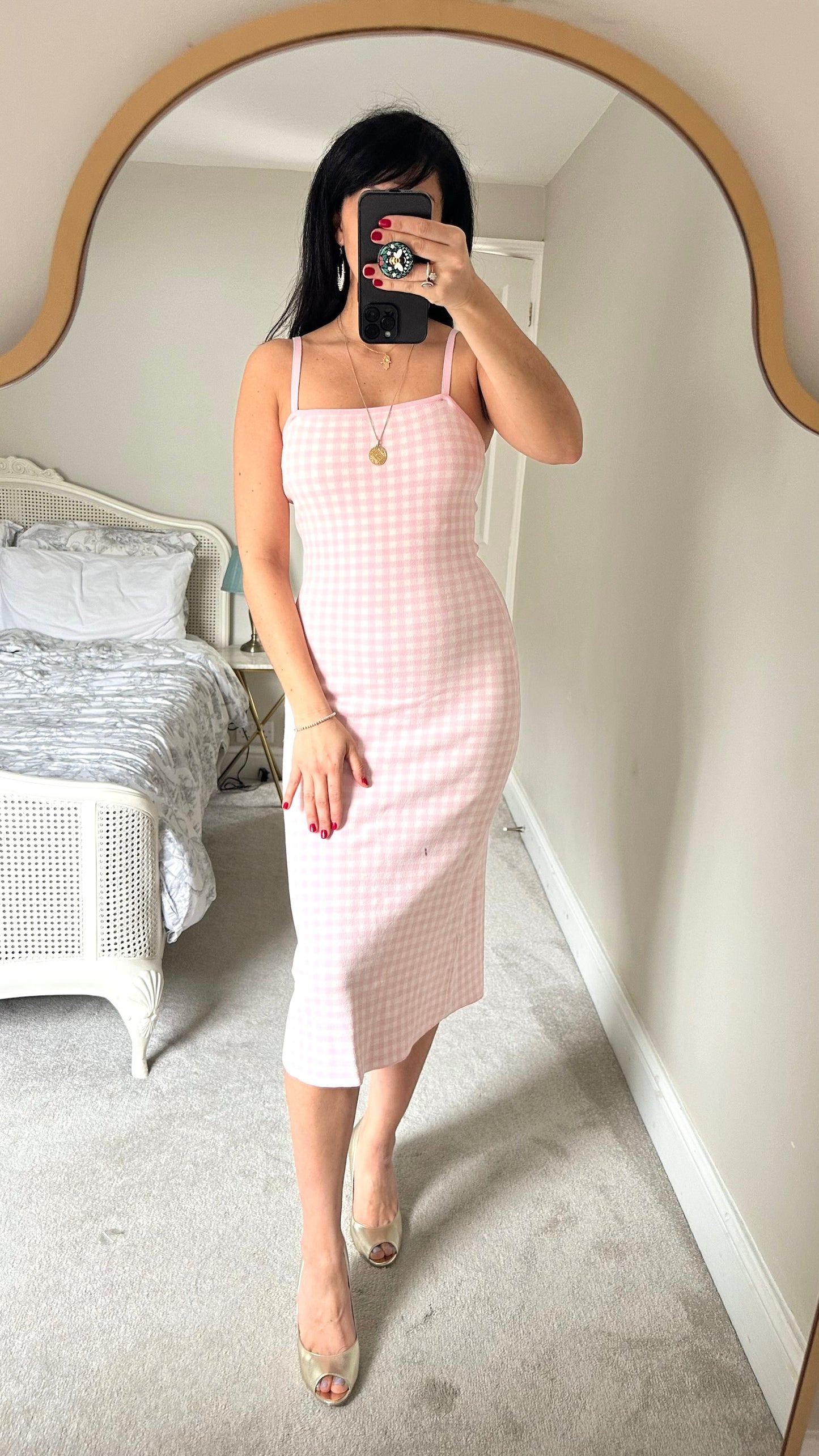 & Other Stories Gingham Pink Midi Dress extra small xs UK 6 vgc