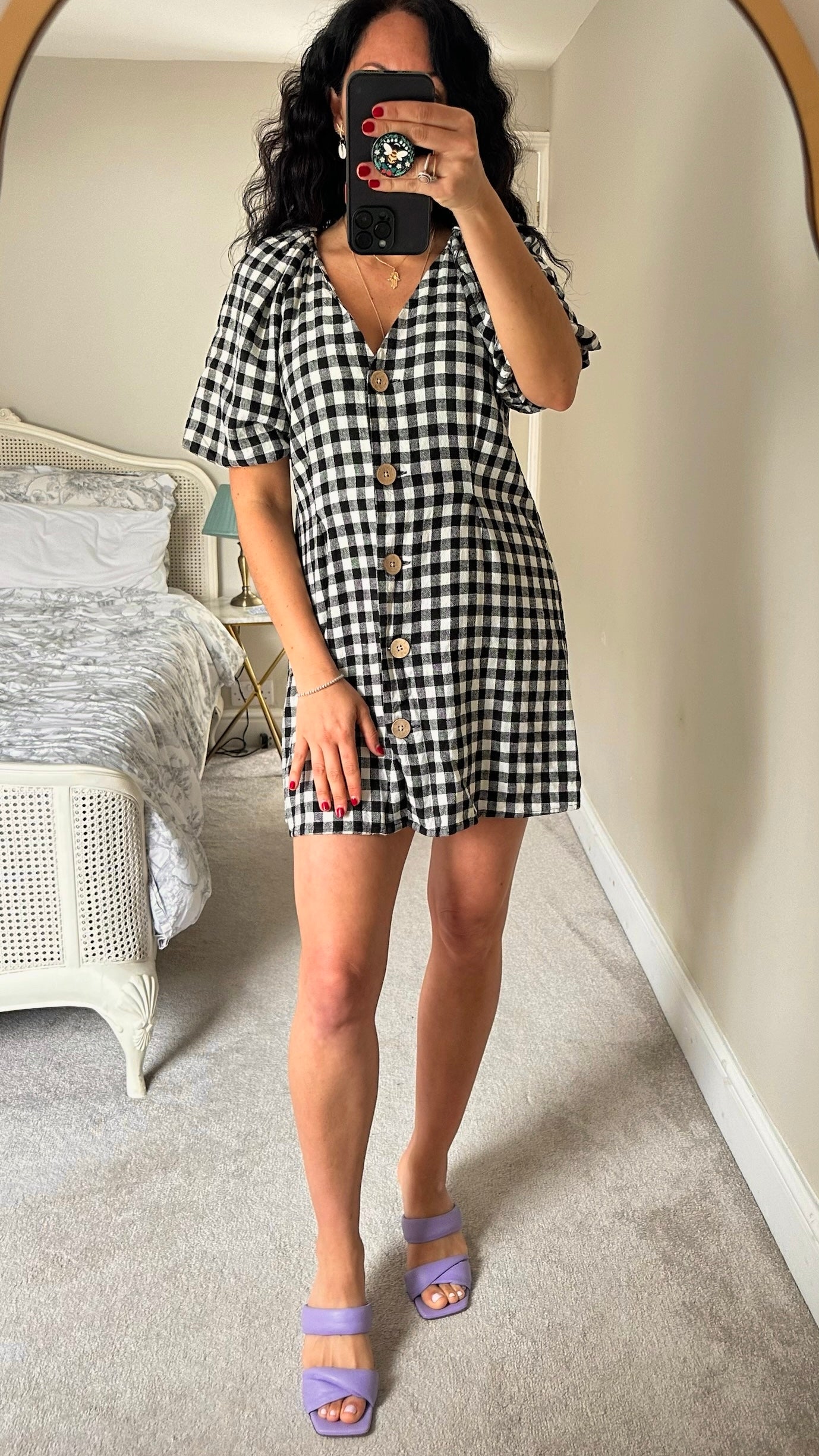 Zara black and white gingham button up mini dress small UK 6 8 10 linen blend new