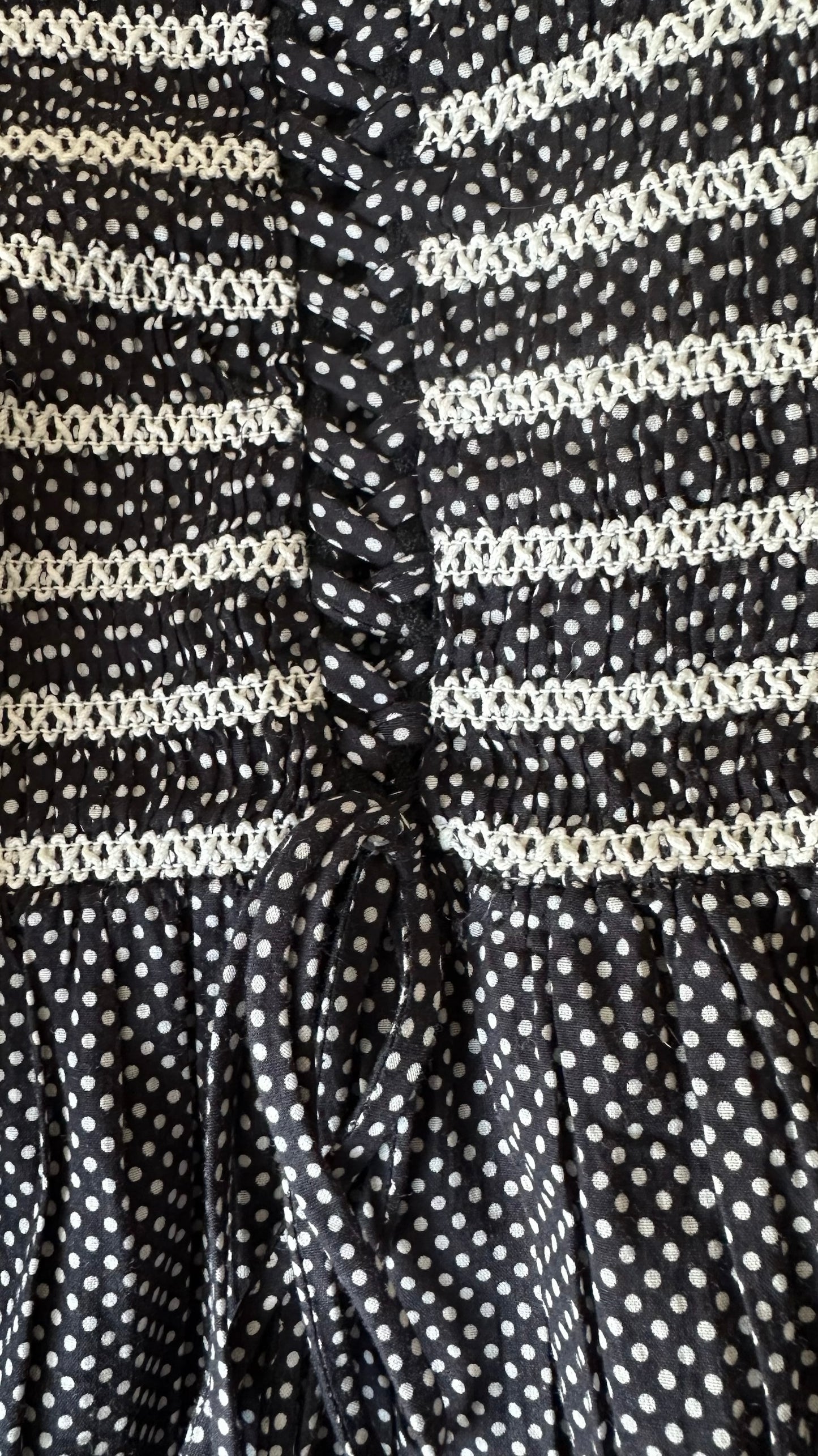Damson Madder black white polka dot shirred bust vintage style maxi dress large L UK 12 vgc