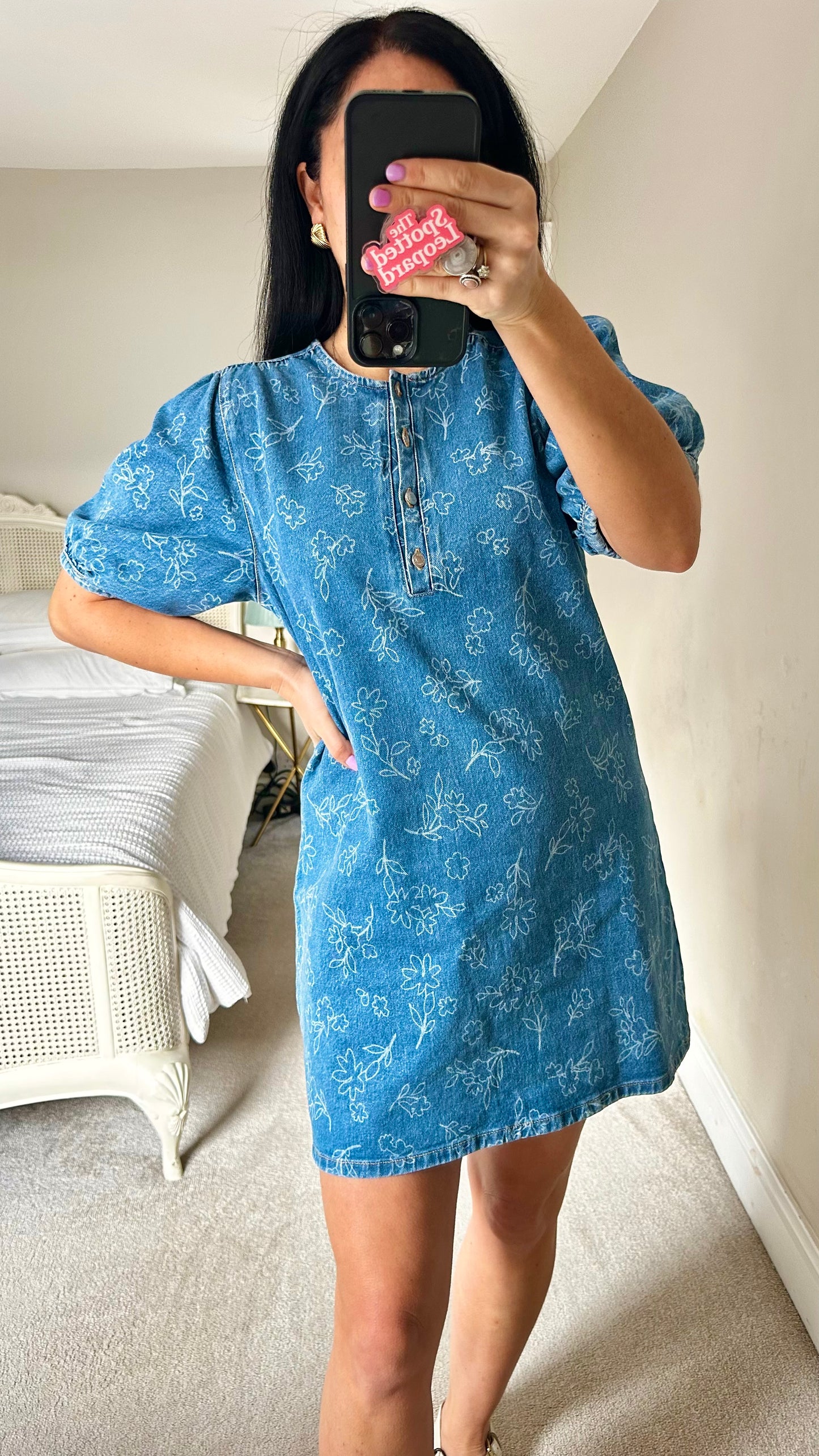 Nobody’s Child light blue white denim jeans mini dress medium UK 12 vgc