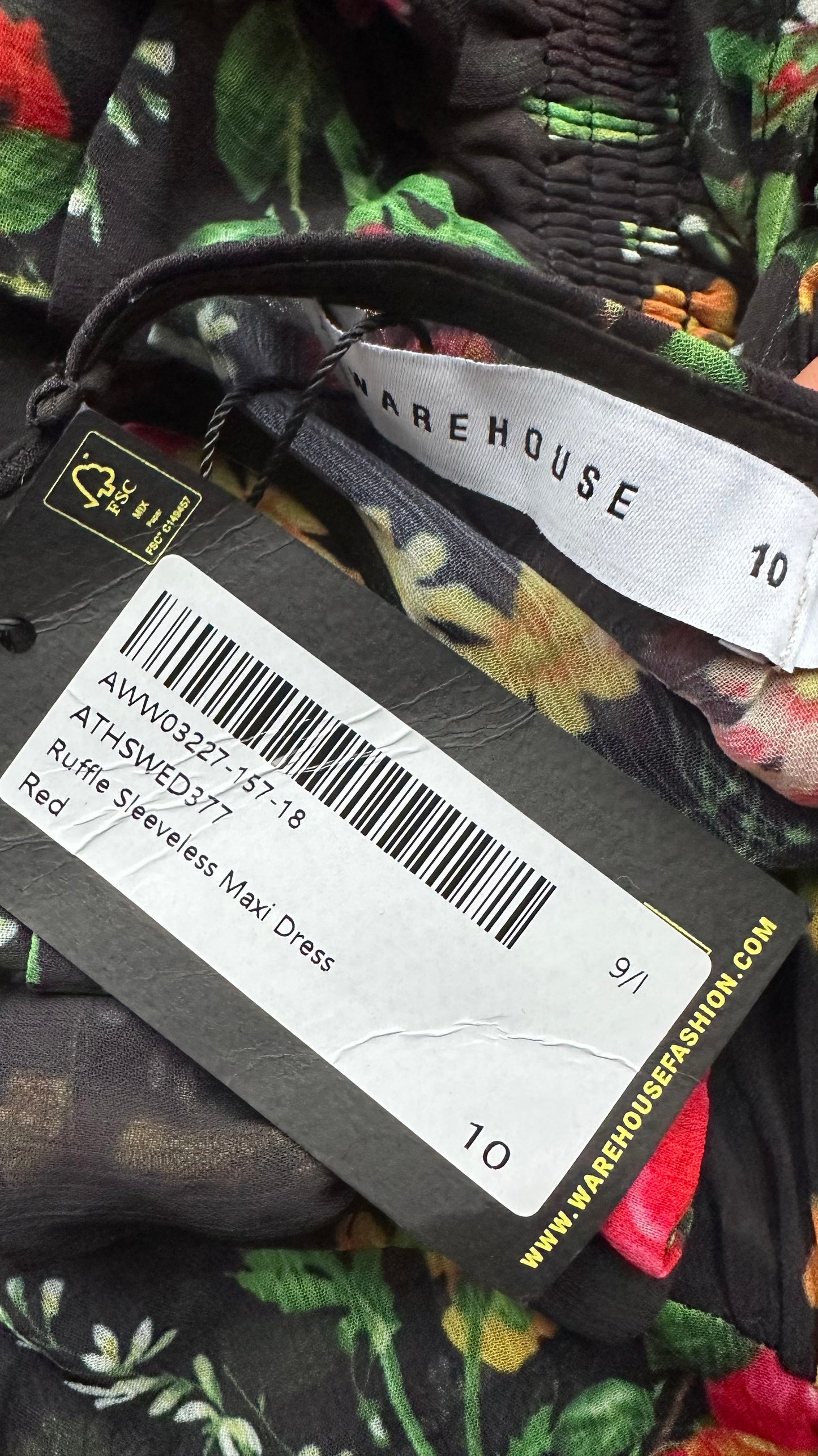 Warehouse black red floral midi event dress small UK 10 new bnwt sheer