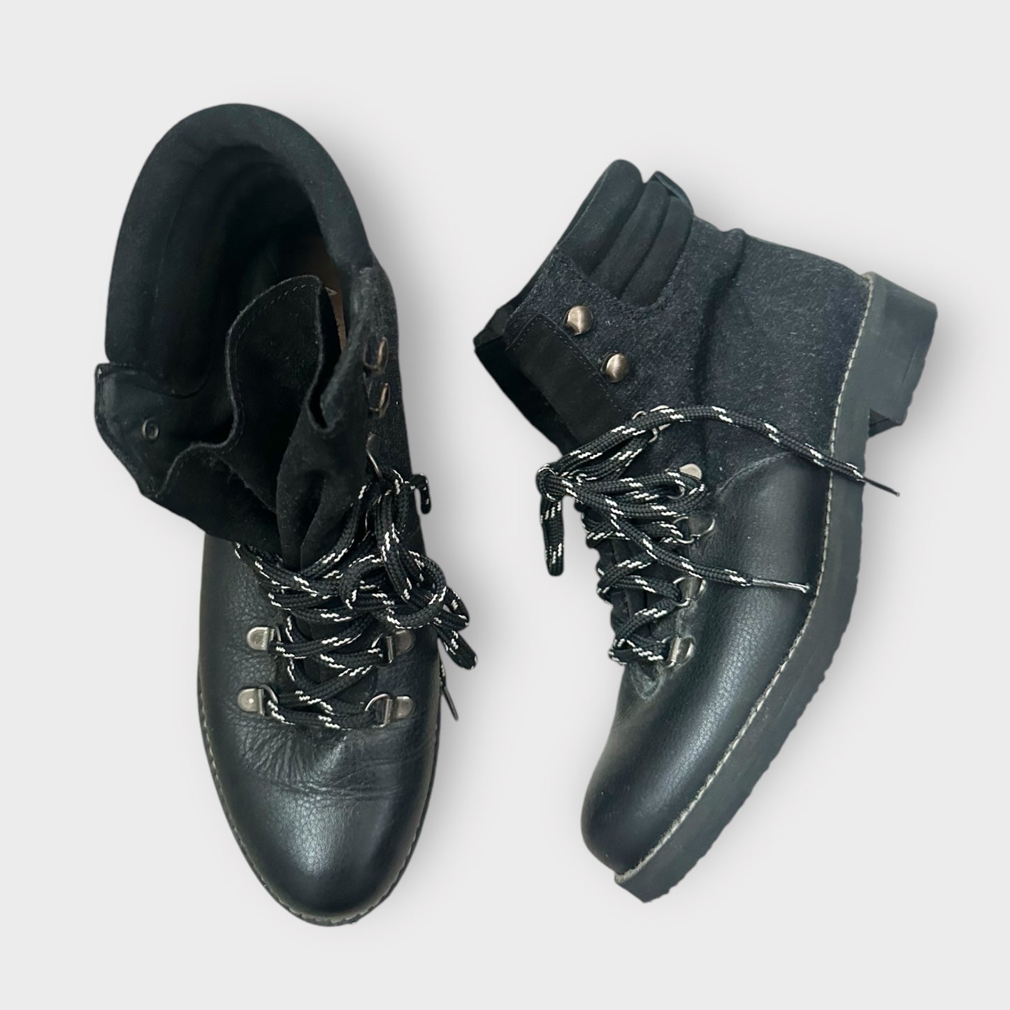 Anthropologie black leather lace up utility ankle boots shoes UK 5 EU 38 vgc