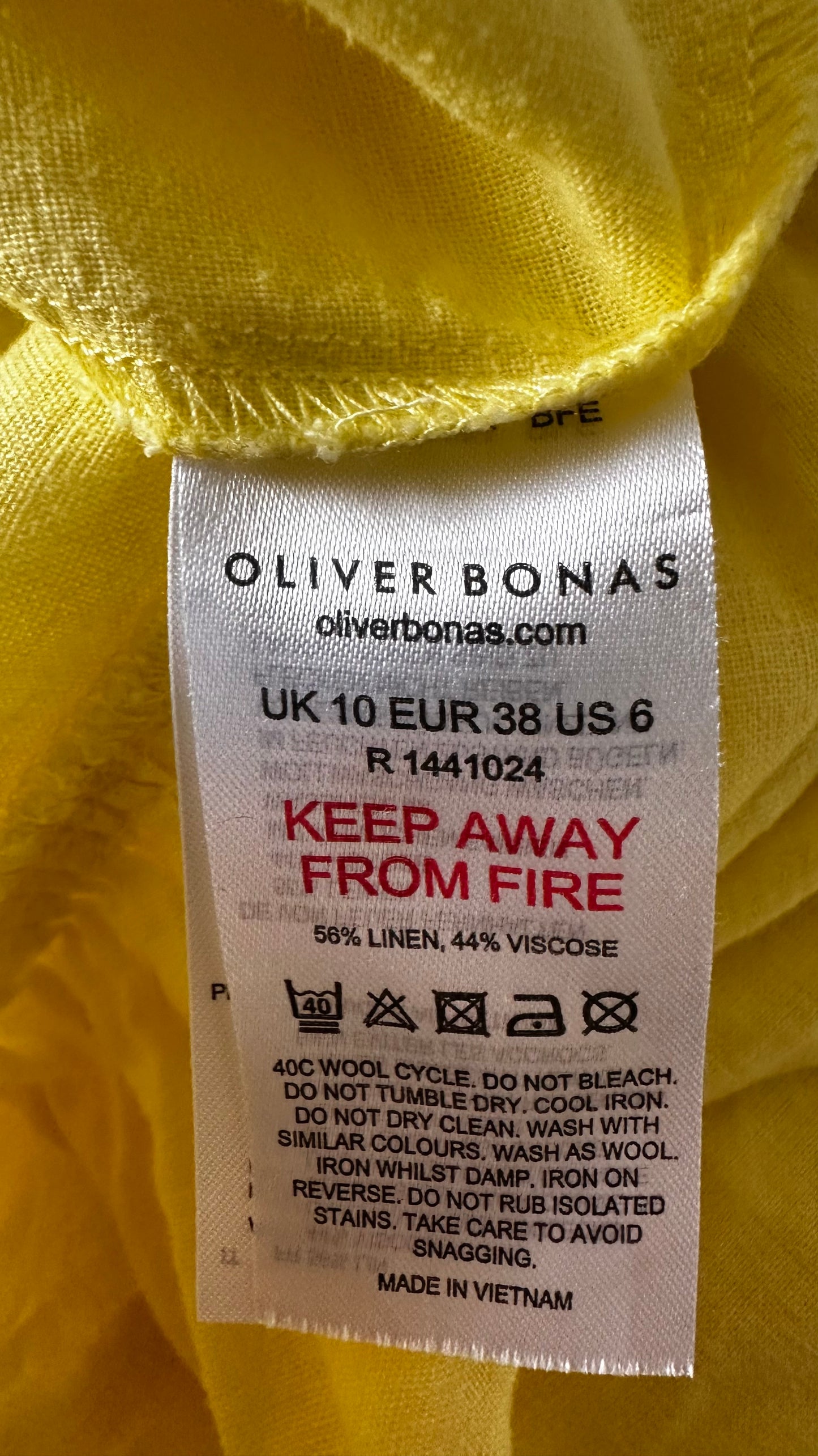 Oliver Bonas yellow lemon linen blend maxi holiday dress long small UK 10 vgc