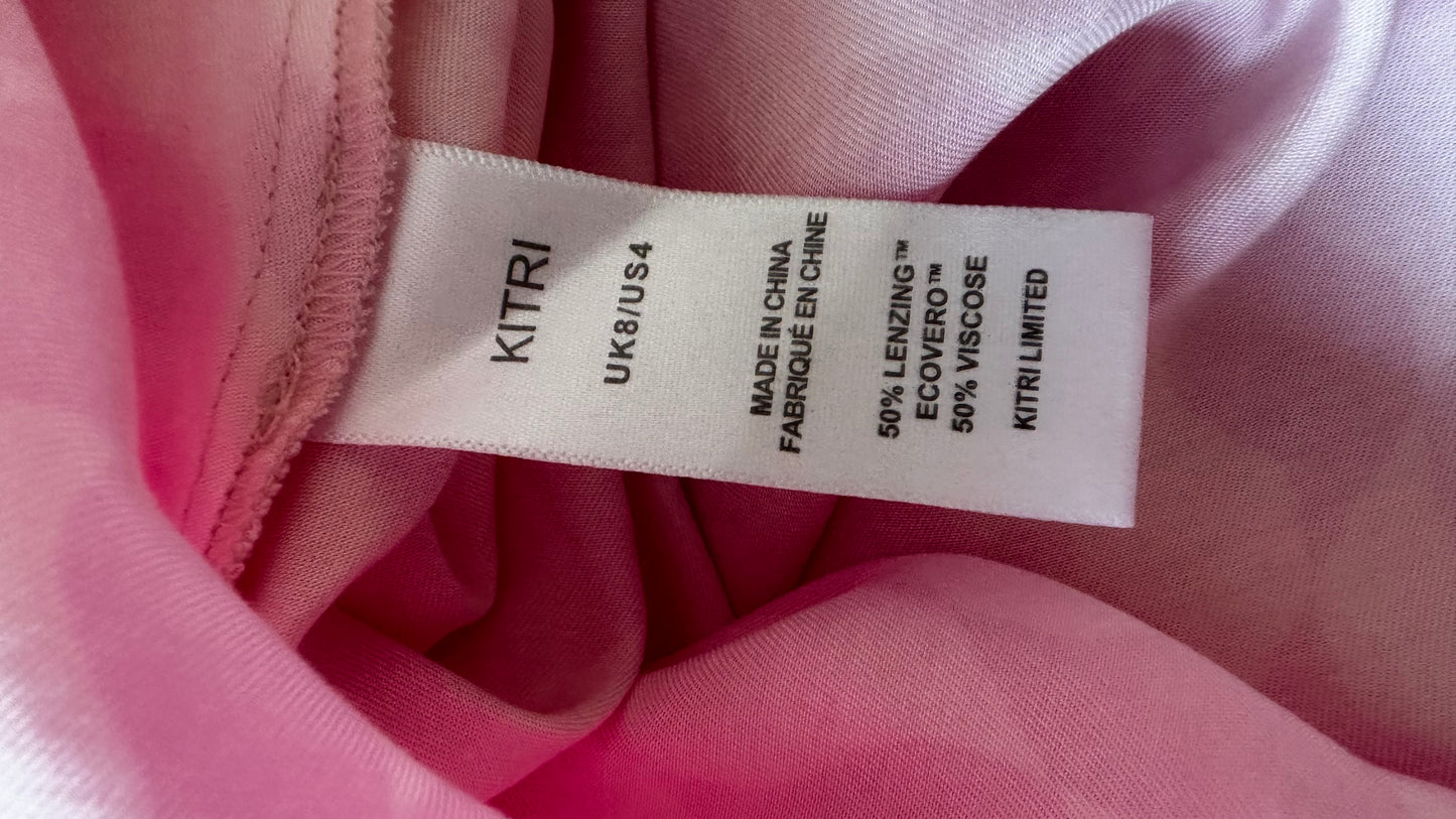 Kitri rose pink gingham check midi satin skirt small UK 8 new bnwt