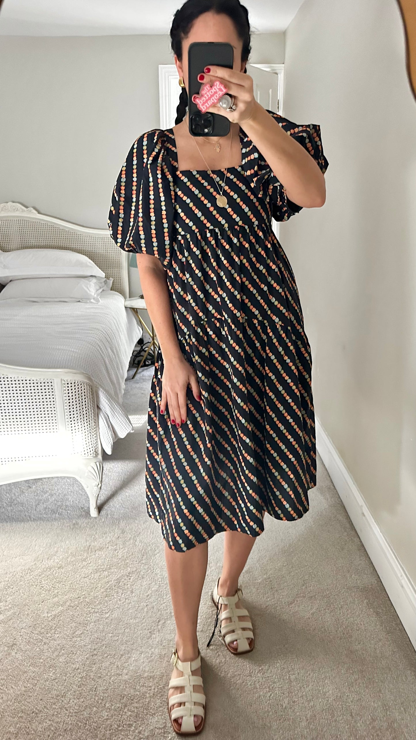 Topshop black orange floral midi cotton sun dress small UK 10 vgc