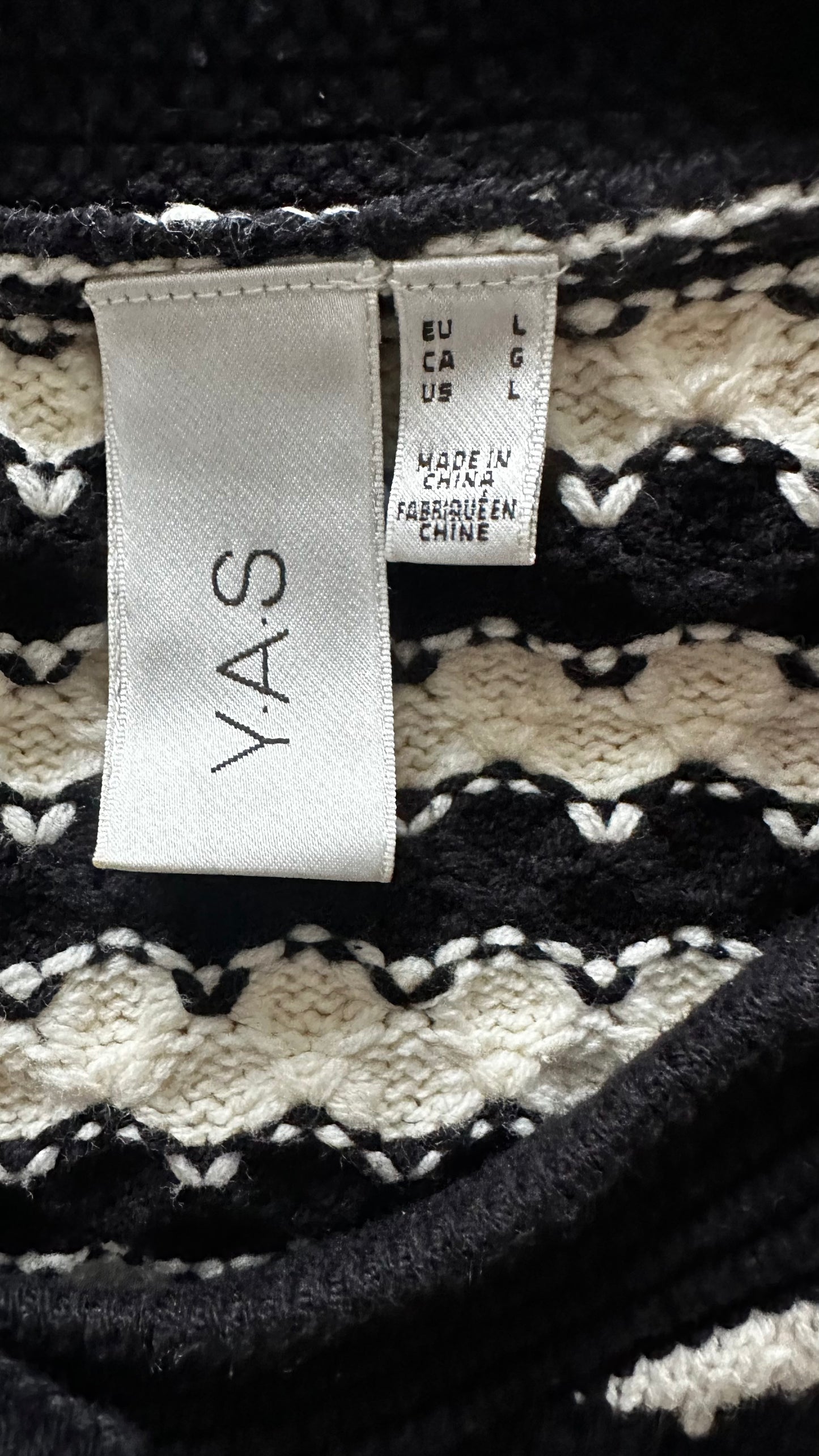 YAS black cream stripe bubble knitted cardigan jumper large UK 12 vgc