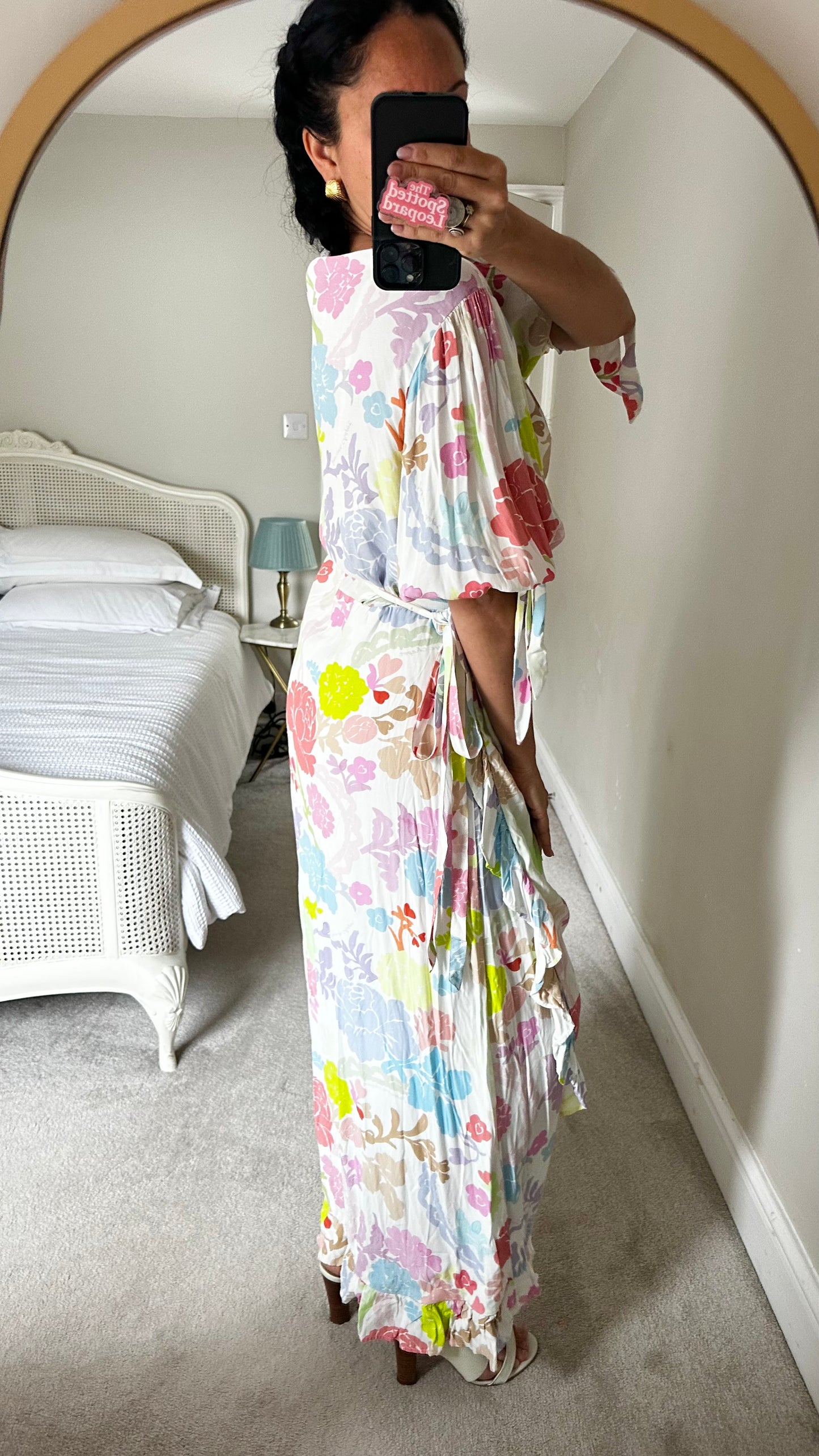 Fabienne Chapot blue yellow floral event wedding guest dress medium large UK 14-16 vgc