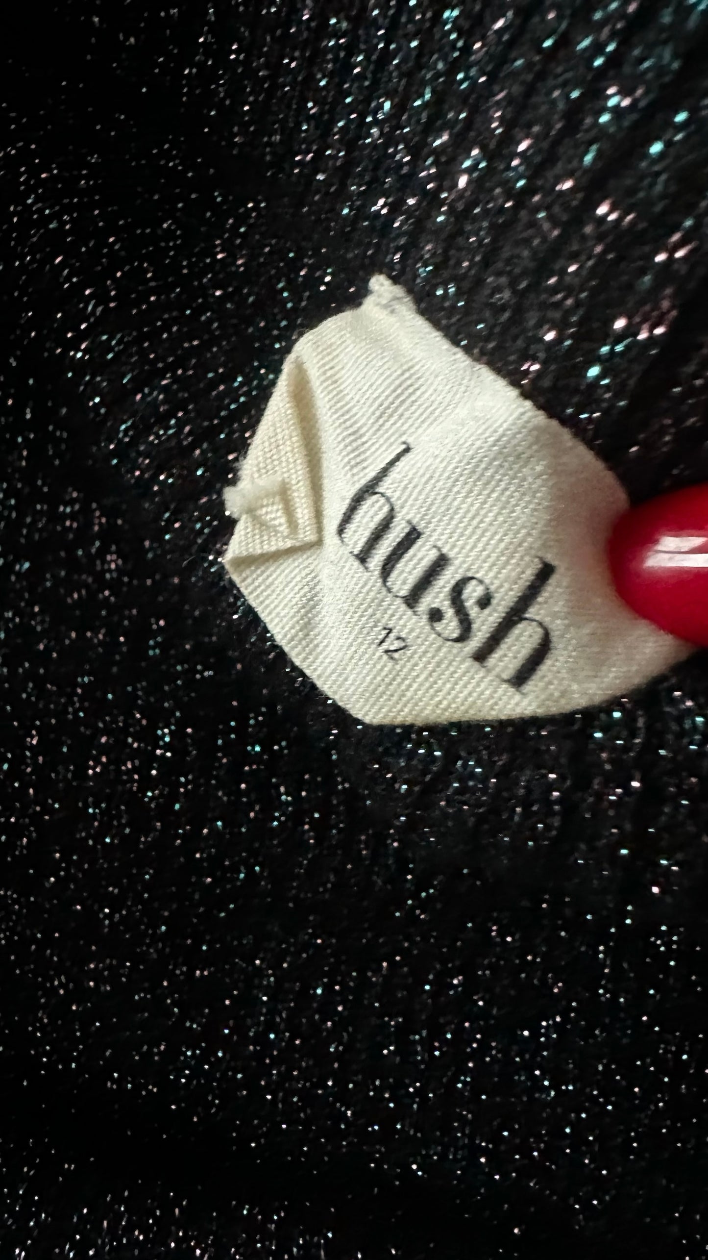 Hush black shimmer side split midi skirt large L UK 12 XMS25