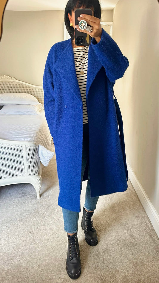 & other stories cobalt blue wool blend long line winter coat jacket medium UK 10-12 vgc w25