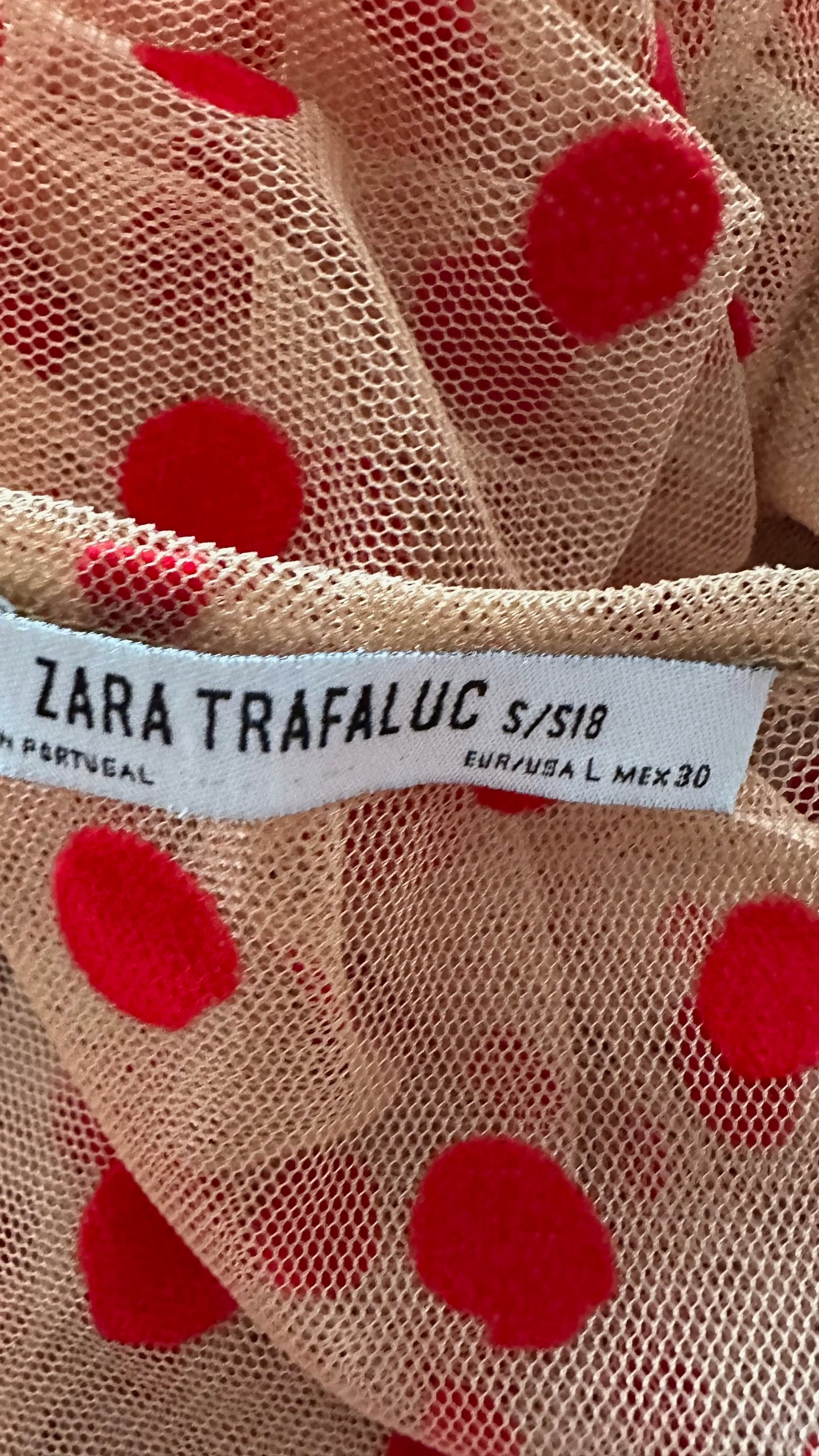 Zara beige red polka dot shift dress medium UK 12 vgc