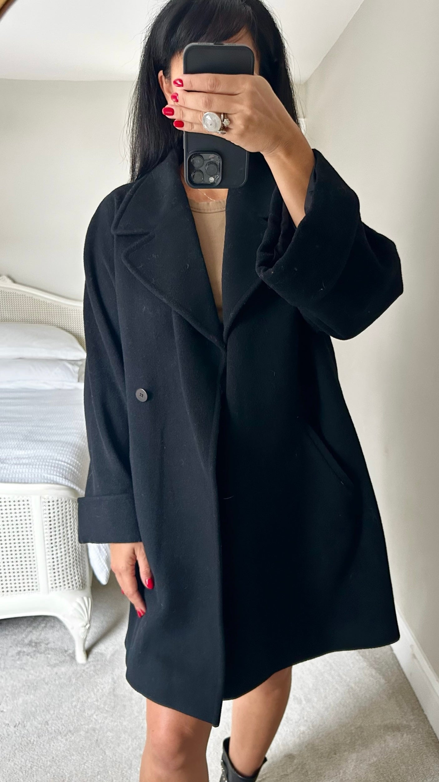Windsmoor black cashmere blend swing coat extra large UK 14 vgc