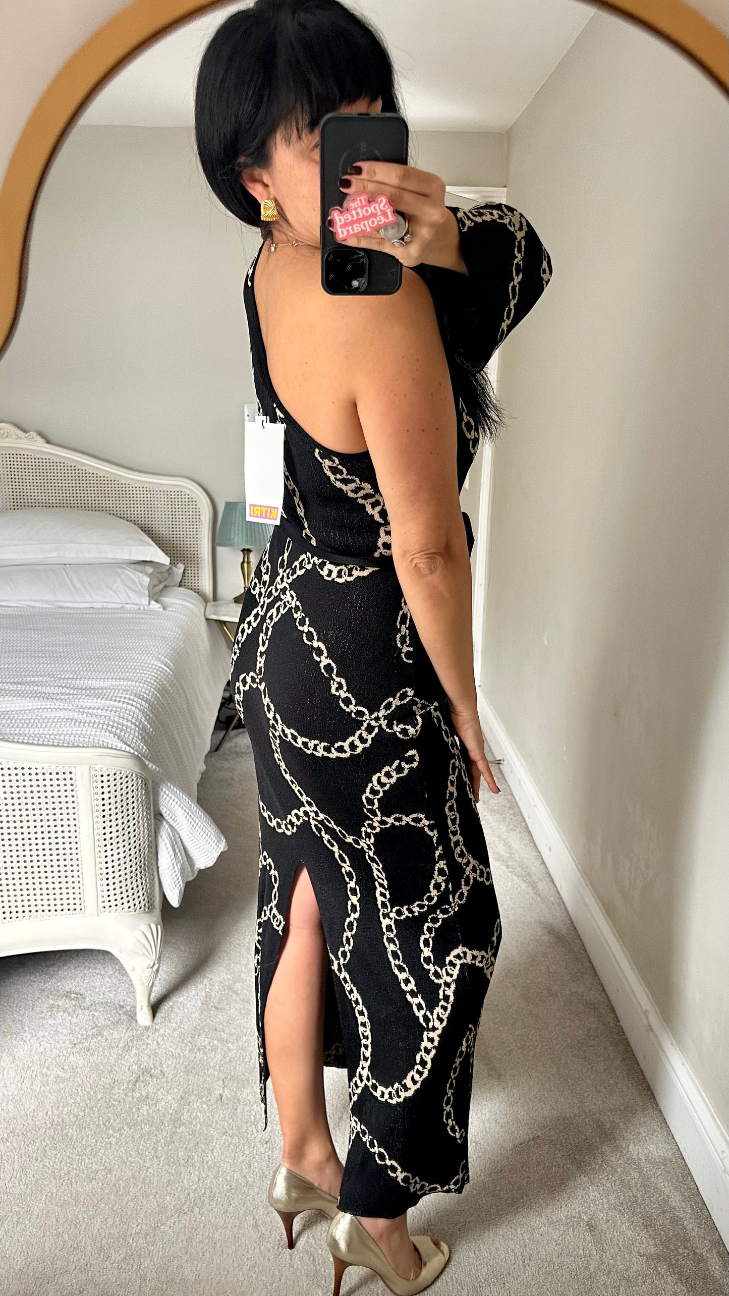 KITRI black gold chain knitted one shoulder gala party dress long small medium UK 10-12 new bnwt