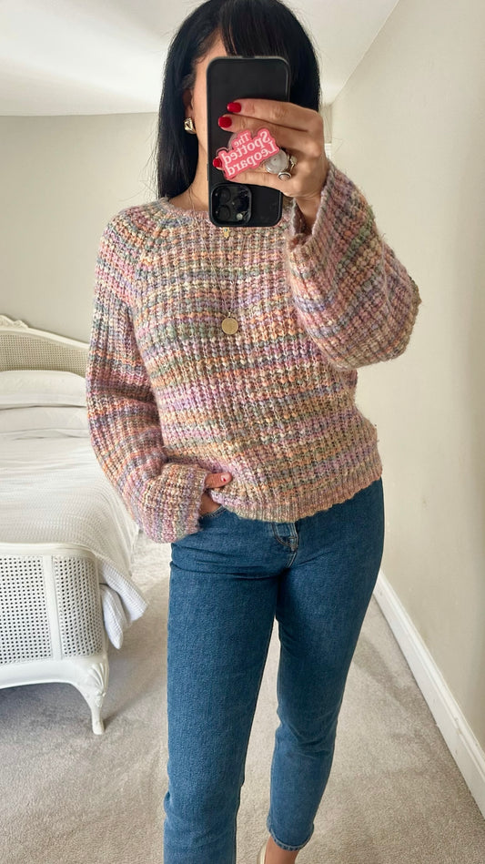 HUSH lilac orange green pink multicolour chunky knit jumper small UK 8-10 vgc XMS25