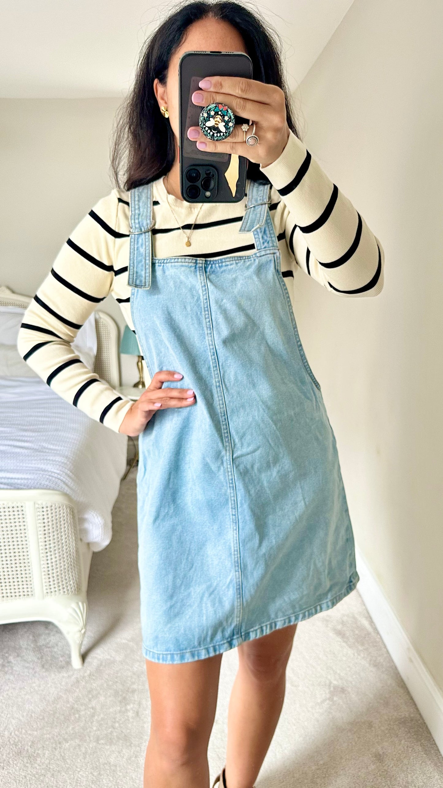 Topshop light denim jeans pinafore dungaree dress extra large UK 14 petite vgc