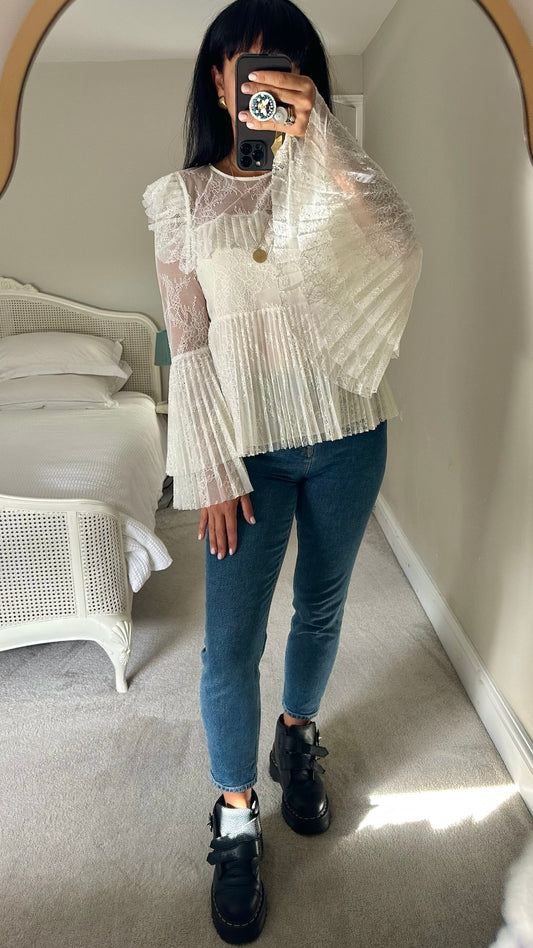 &Other stories white lace pleated eventing top medium M UK 10 excellent used condition
