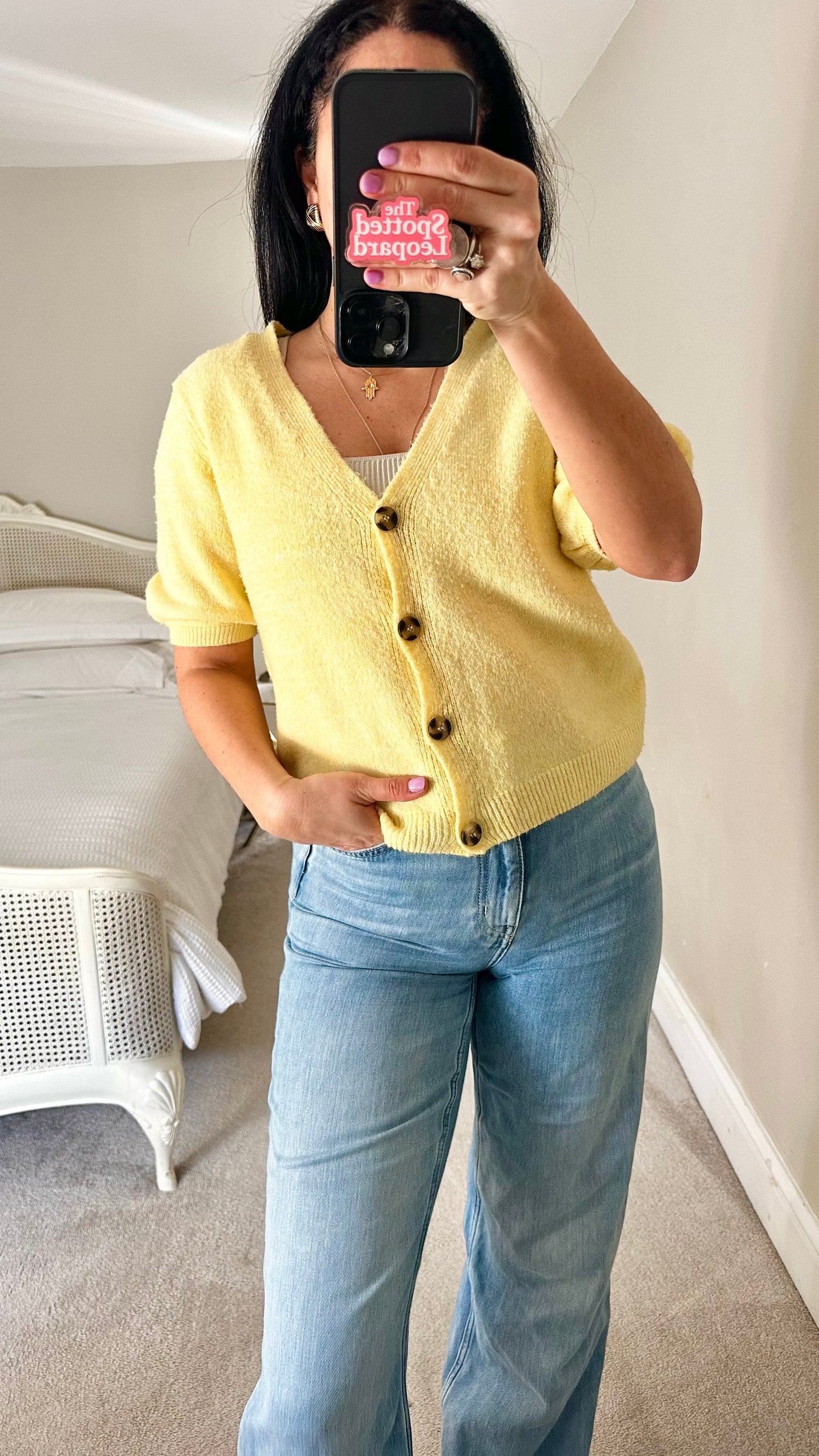 Modstrom yellow lemon cardigan knitted spring top jumper small UK 8-10-12