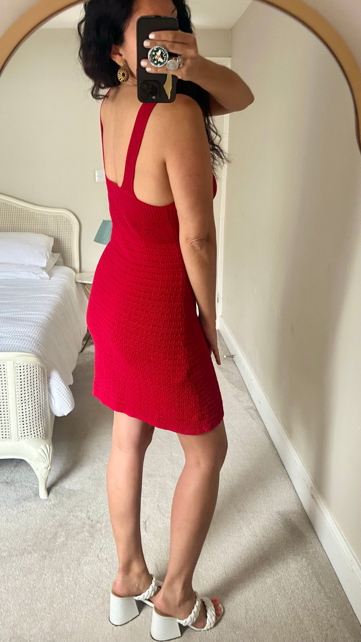 Nobody’s Child Red crochet holiday mini backless dress small UK 8 10 boho new