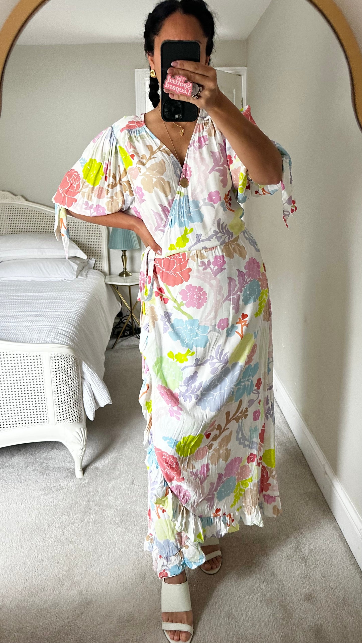 Fabienne Chapot blue yellow floral event wedding guest dress medium large UK 14-16 vgc