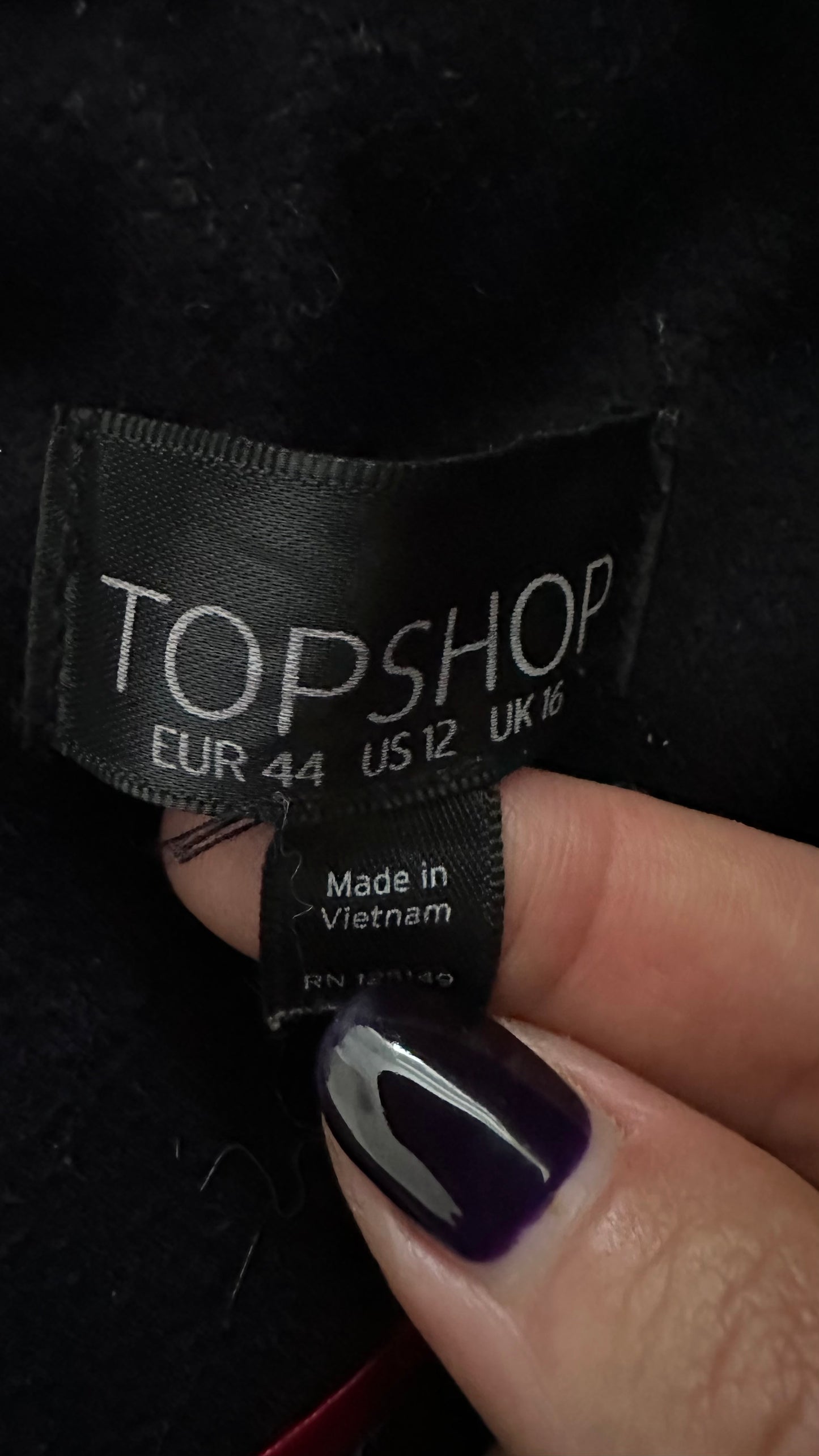 Topshop black navy cream hooded duffle coat extra large UK 16 vgc