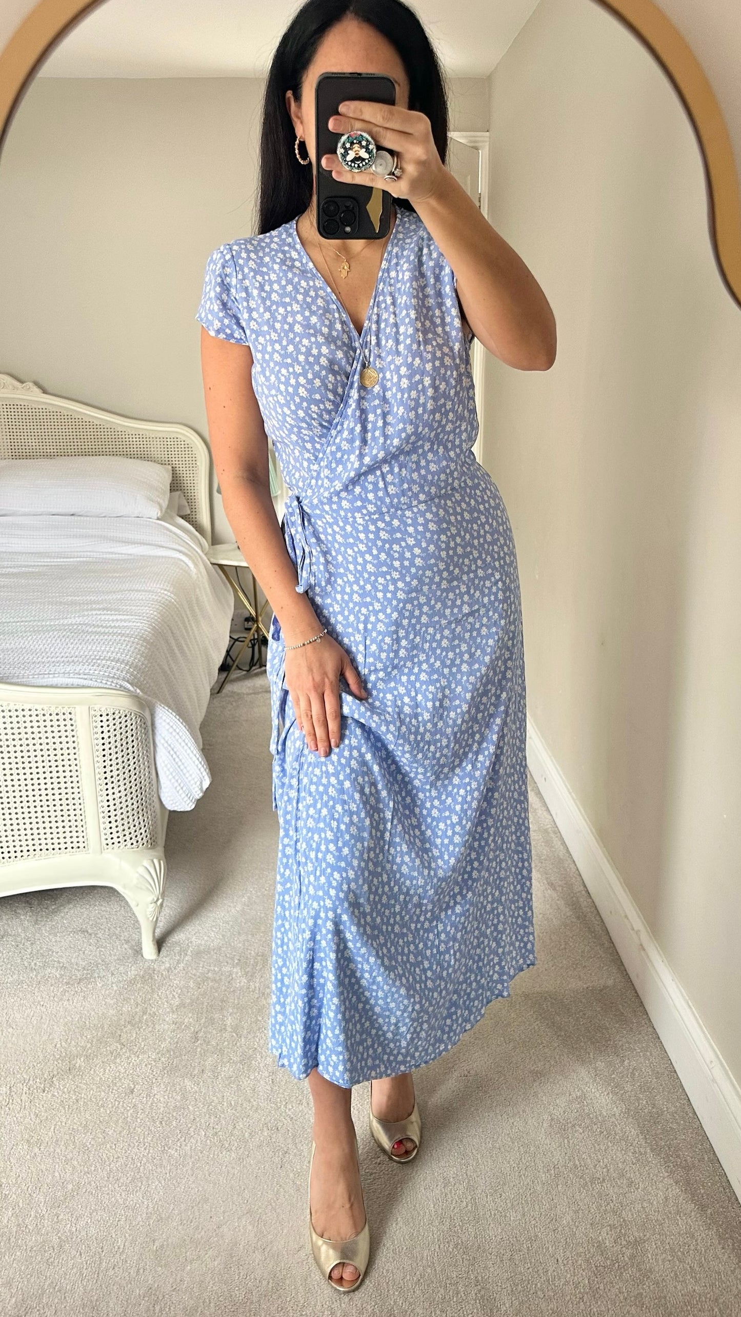 & Other stories light blue white ditsy floral wrap maxi dress small UK 8 vgc event