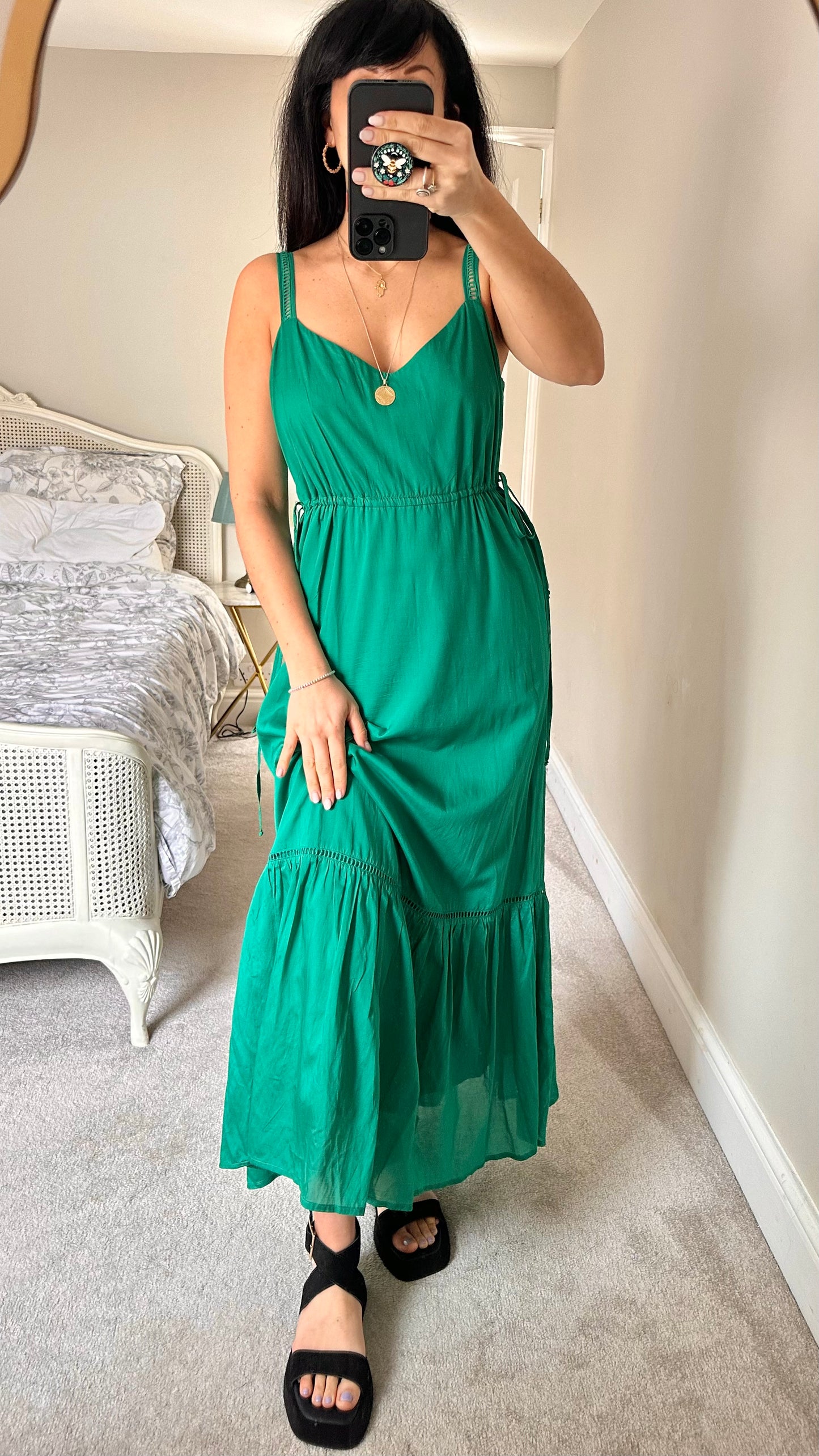 Oliver Bonas emerald green maxi dress holidays small UK 8 vgc