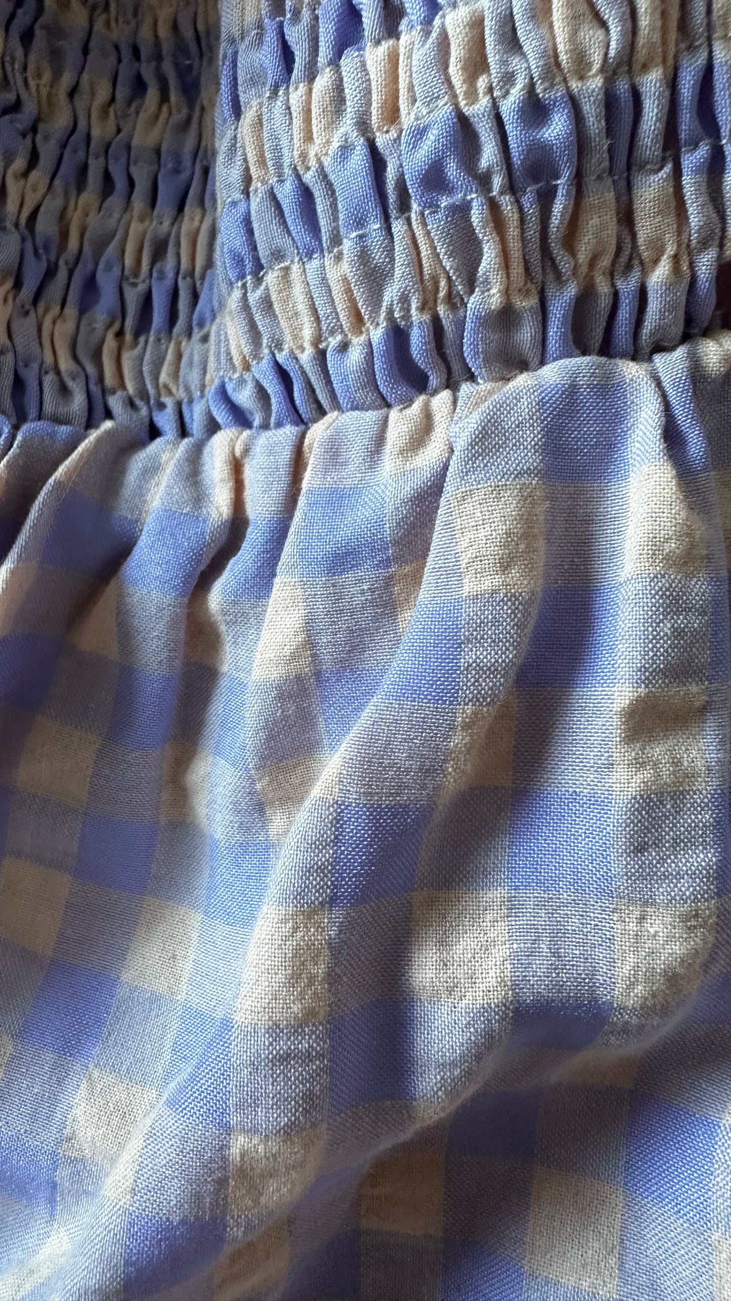 Warehouse lilac beige gingham check midi shirred dress small UK 10 new bnwt