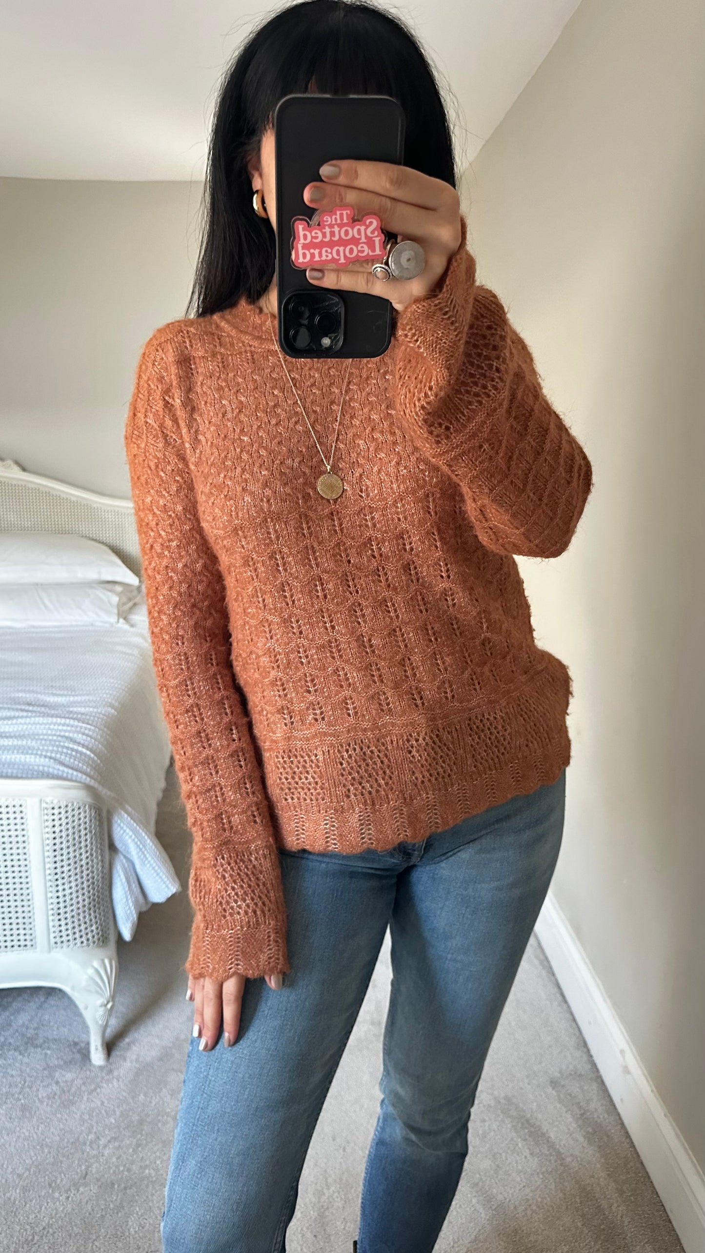 Fat face brown caramel alpaca wool knitted jumper medium UK 12 vgc