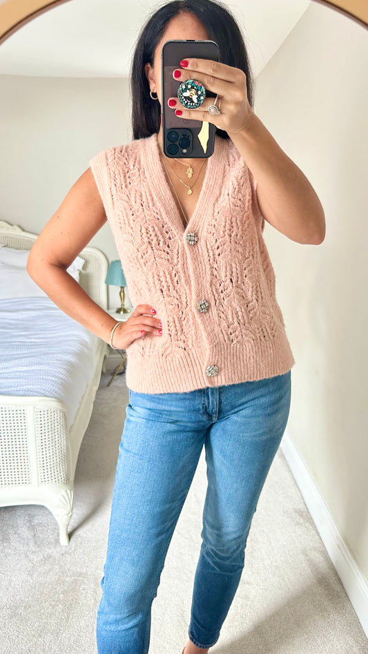 Zara soft dusky pink knitted waistcoat top jumper medium UK 10-12 vgc